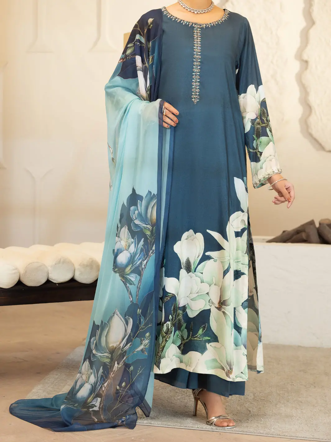 Teal Thai Silk Stitched 3Pc - Alp-3Ps-2372 1