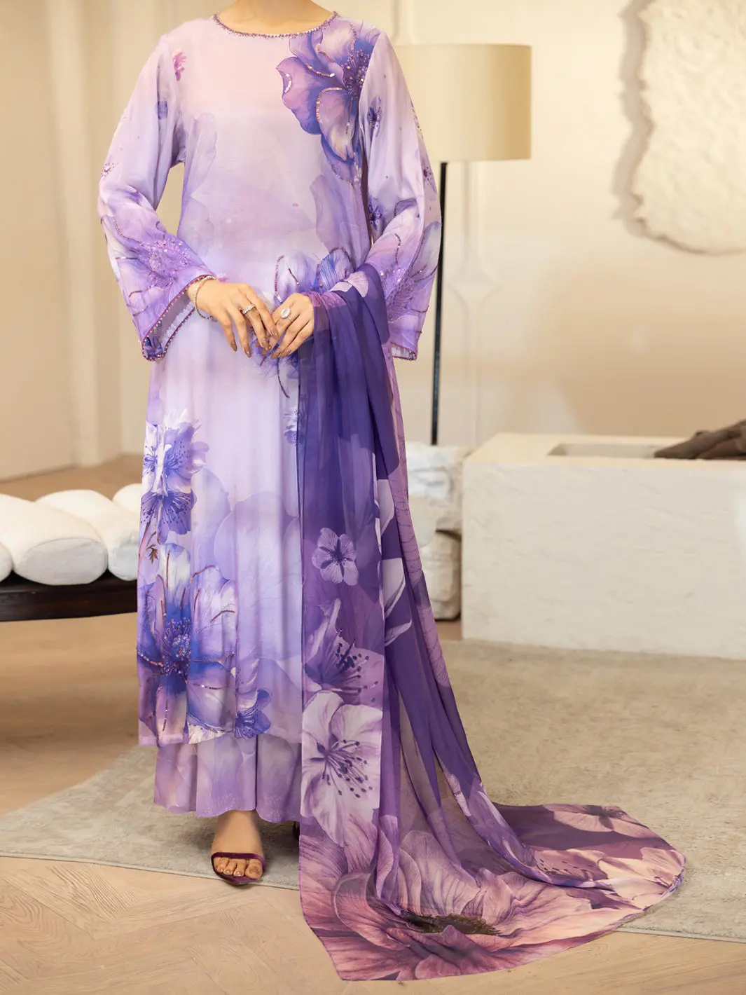 Purple Thai Silk Stitched 3Pc - Alp-3Ps-2373 1
