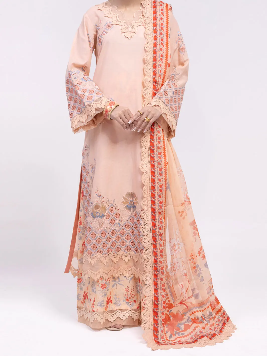 Peach Lawn 3Pc Unstitched - Alp-3Ps-2375 1