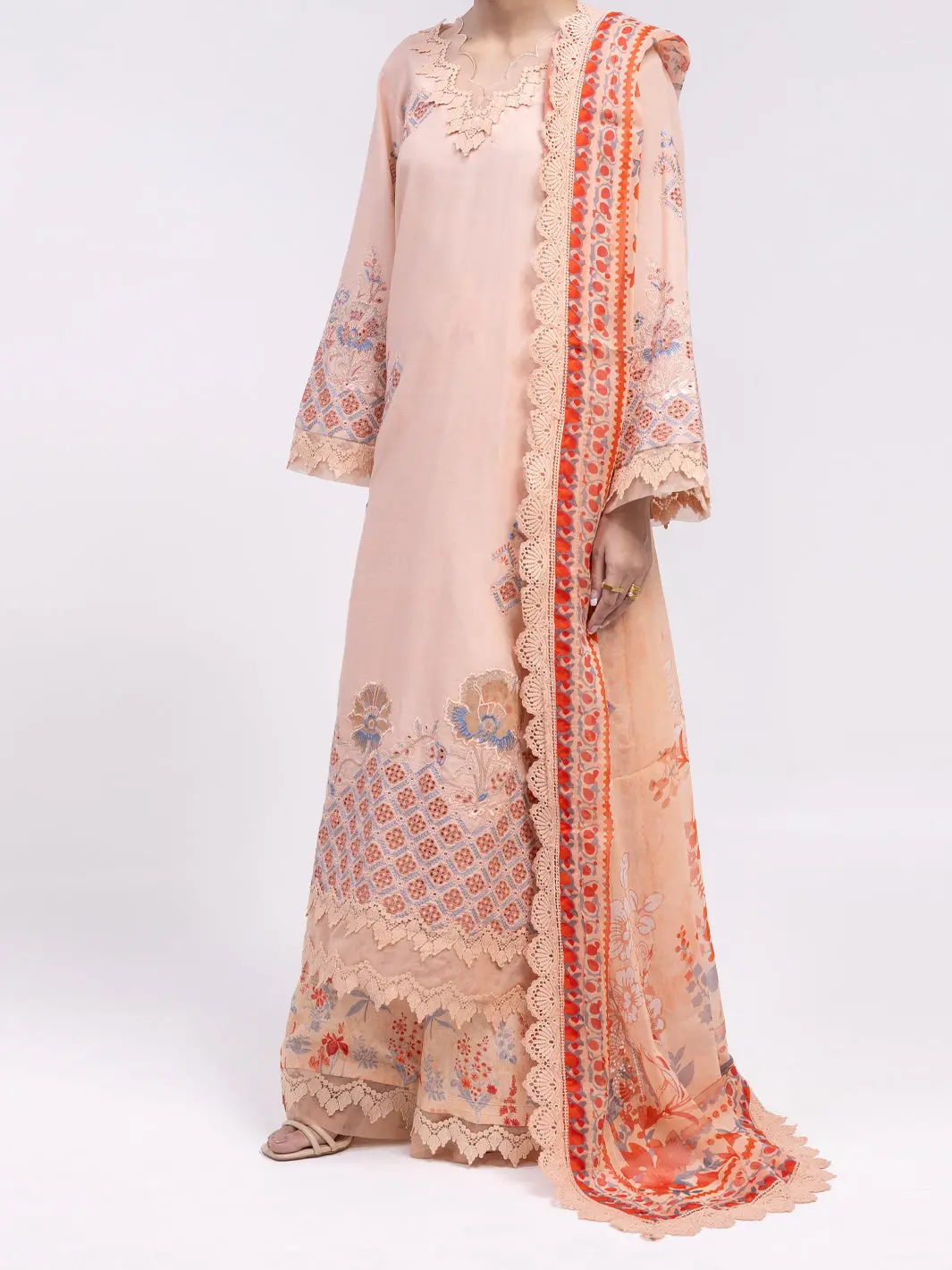 Peach Lawn Stitched 3Pc - Alp-3Ps-2375 1