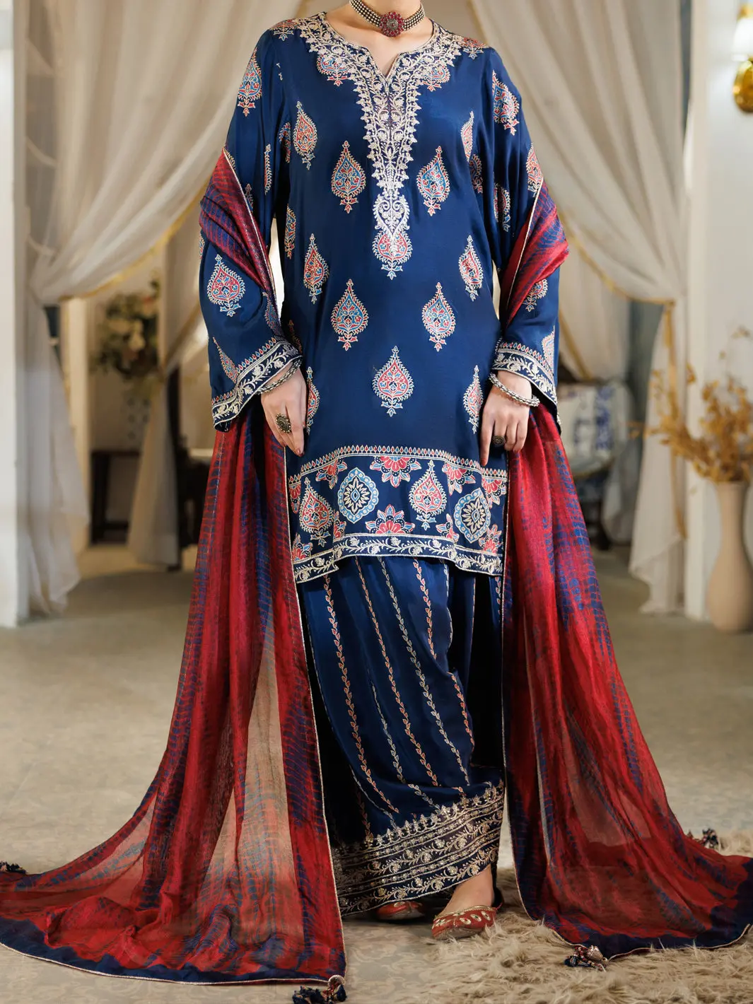 Blue Thai Silk Stitched 3Pc - Alp-3Ps-2380 1