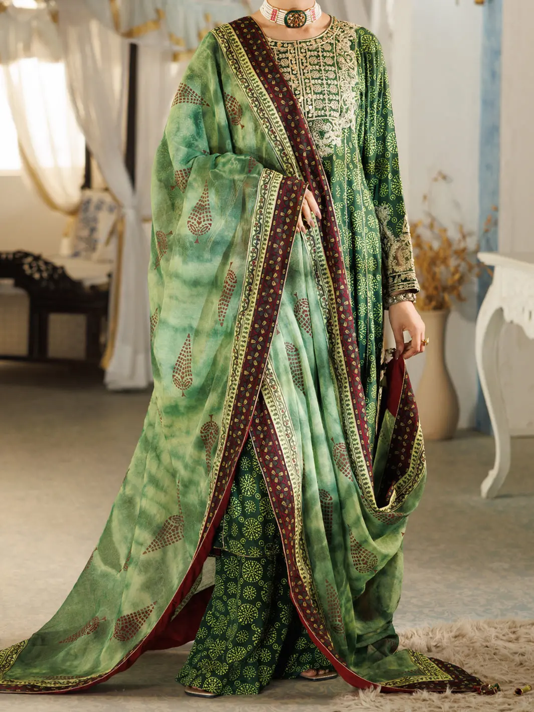 Green Thai Silk Stitched 3Pc - Alp-3Ps-2382 1