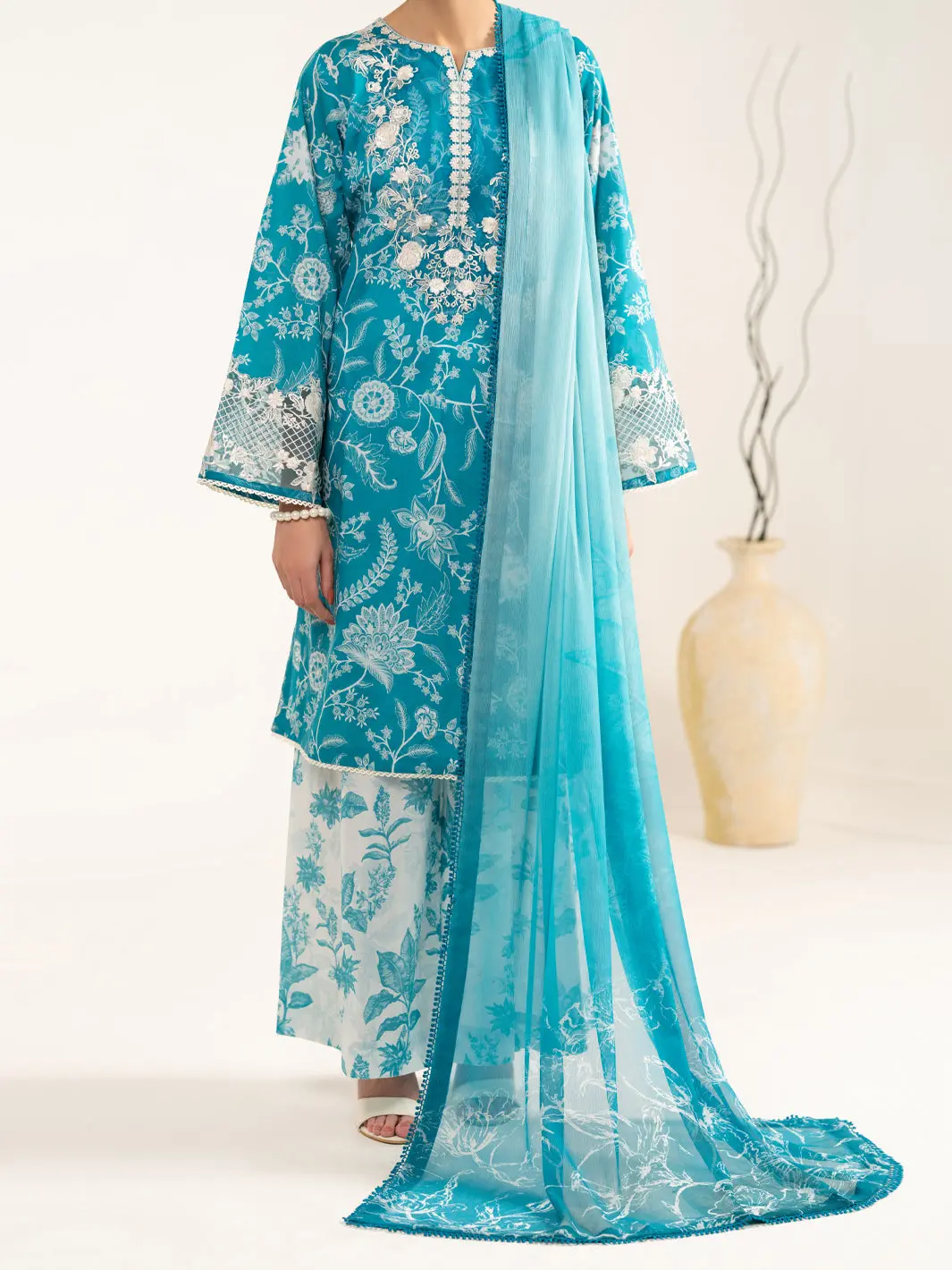 Aqua Blue Lawn 3Pc Unstitched - Alp-3Ps-2404 1