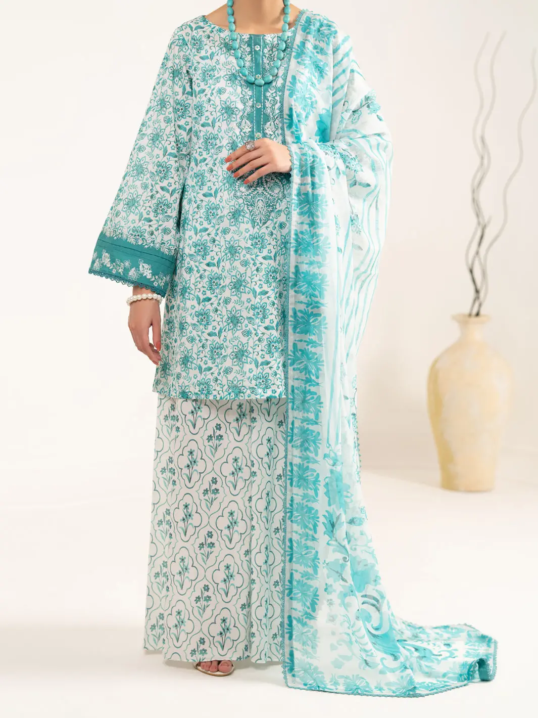 Aqua Blue Lawn 3Pc Unstitched - Alp-3Ps-2408 1