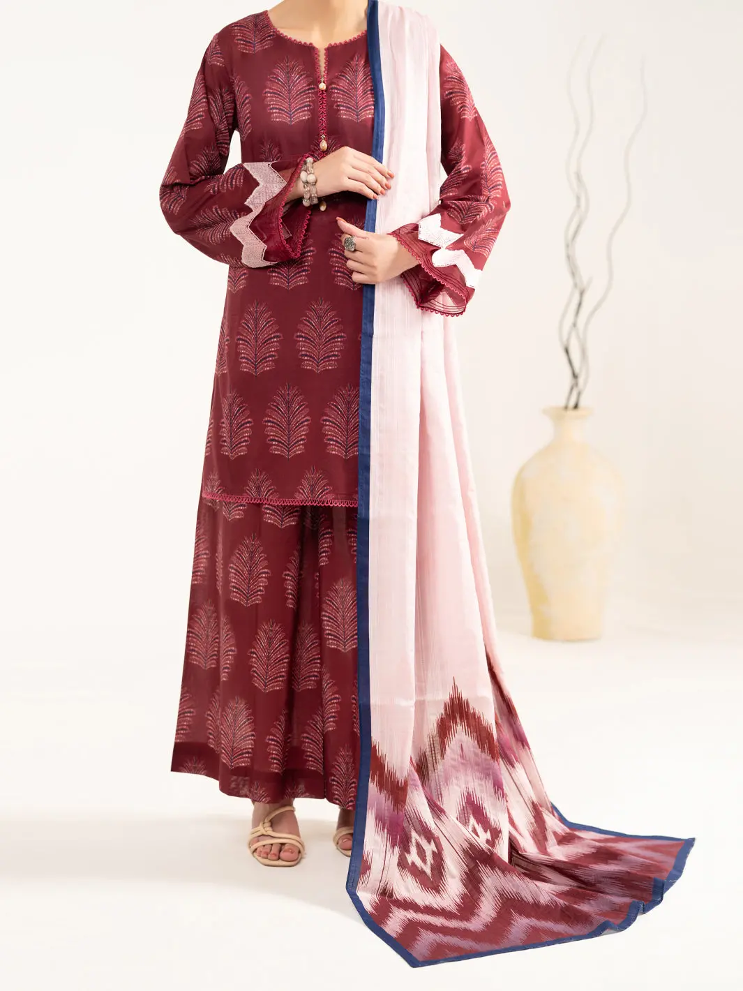 Maroon Lawn 3Pc Unstitched - Alp-3Ps-2433 1