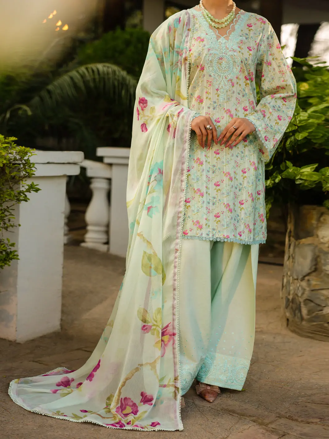 Green Lino Kara 3Pc Unstitched - Alp-3Ps-2438 1