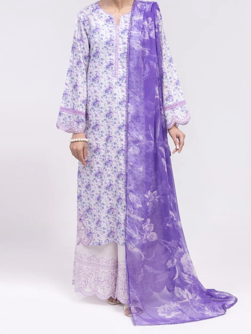 White Lino Kara 3Pc Unstitched - Alp-3Ps-2439 1