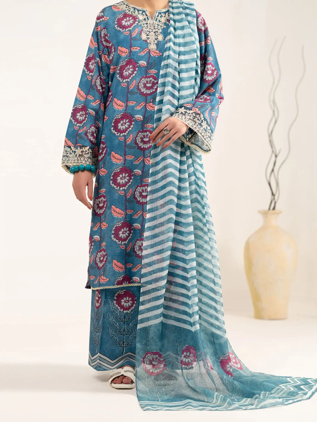 Green Silk 3Pc Unstitched - Alp-3Ps-2440 1