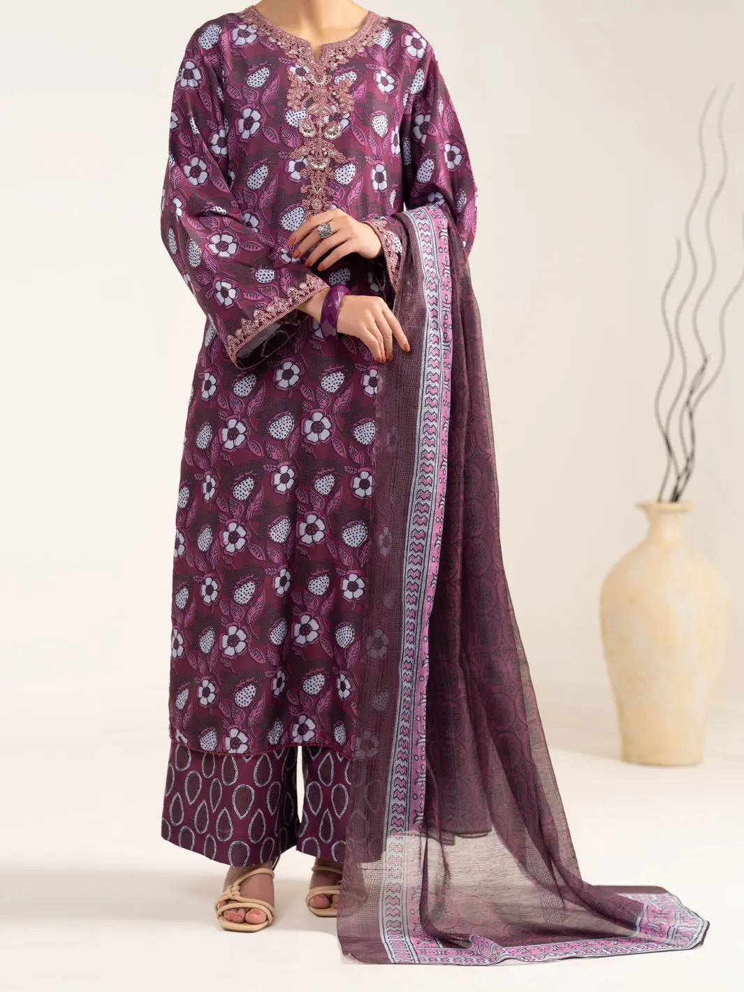 Maroon Silk 3Pc Unstitched - Alp-3Ps-2441 1