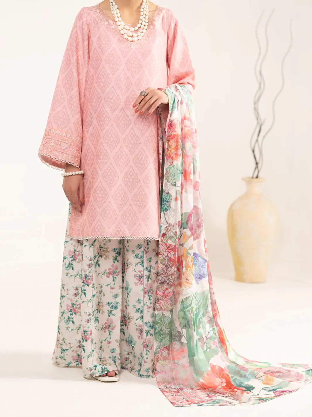 Pink Raw Silk 3Pc Unstitched - Alp-3Ps-2446 1