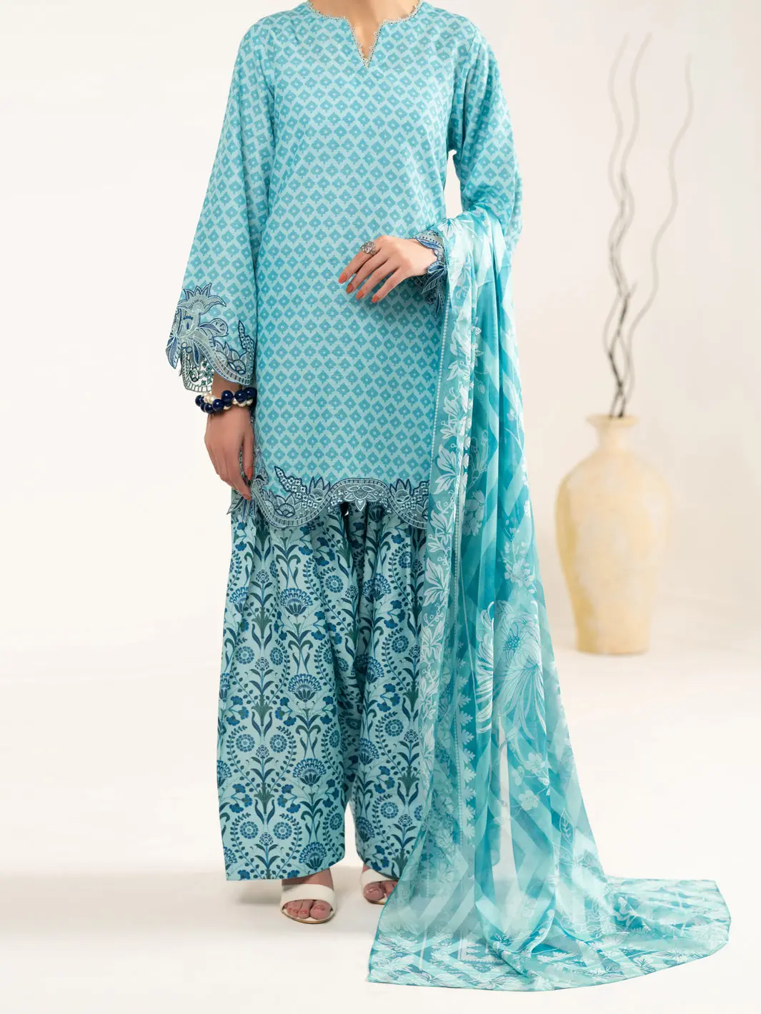 Aqua Blue Raw Silk 3Pc Unstitched - Alp-3Ps-2447 1