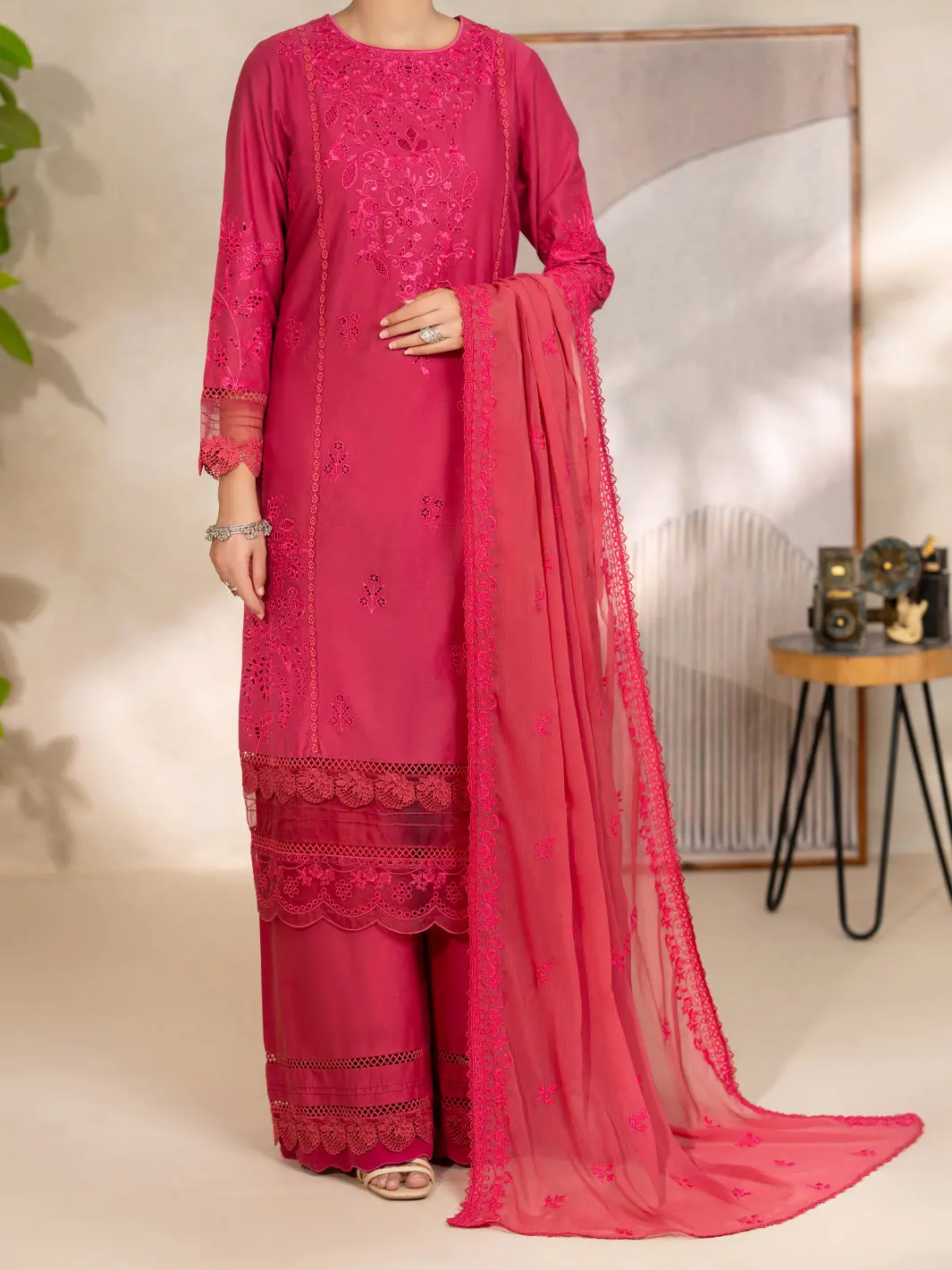Pink Cotton Unstitched 3Pc - Alp-3Ps-2450 1