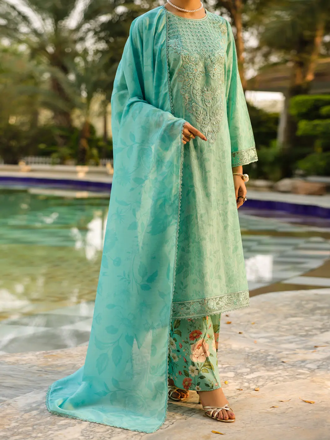 Aqua Blue Lurex 3Pc Unstitched - Alp-3Ps-2453 1
