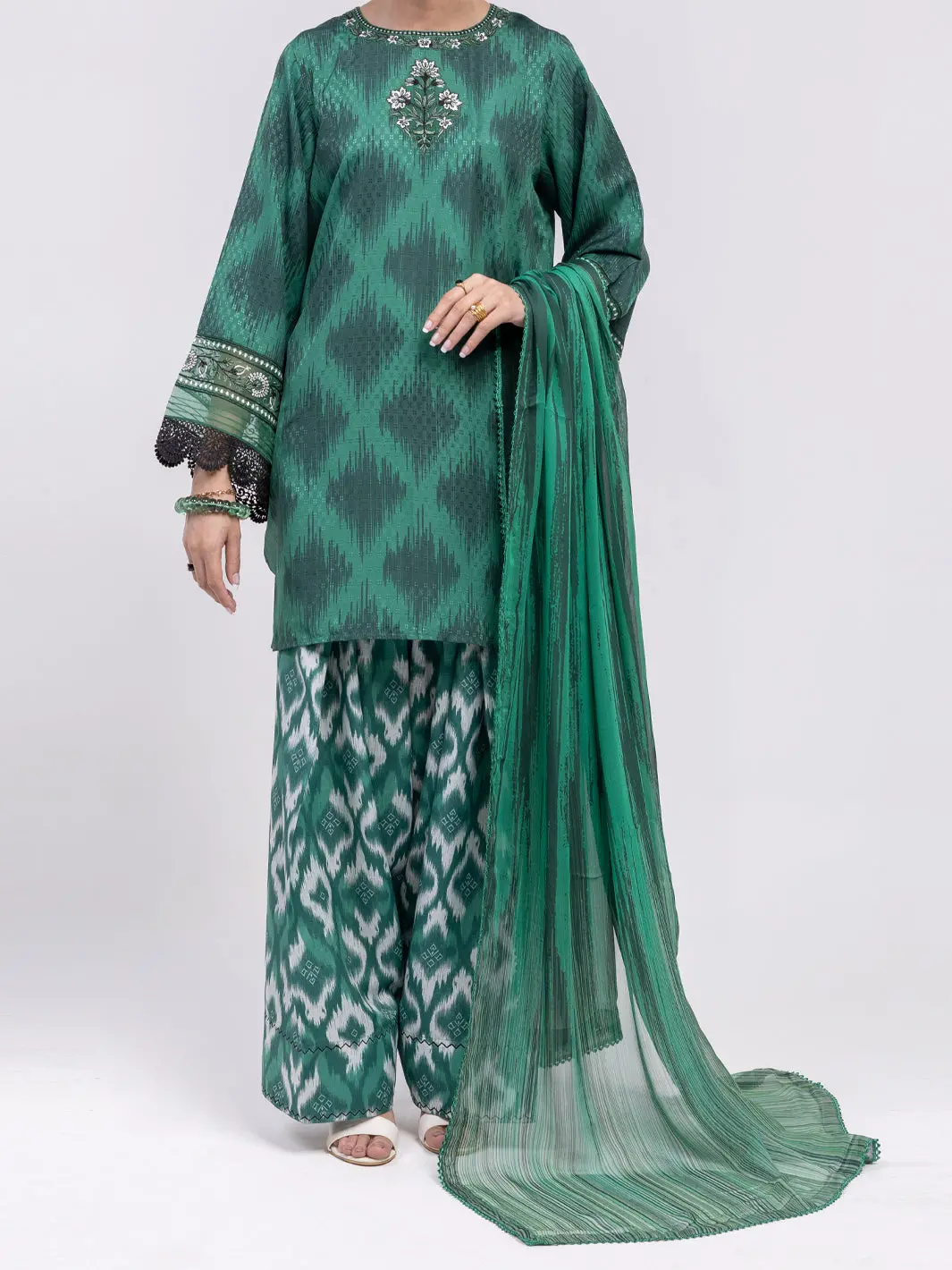 Green Swiss Jacquard 3Pc Unstitched - Alp-3Ps-2459 1