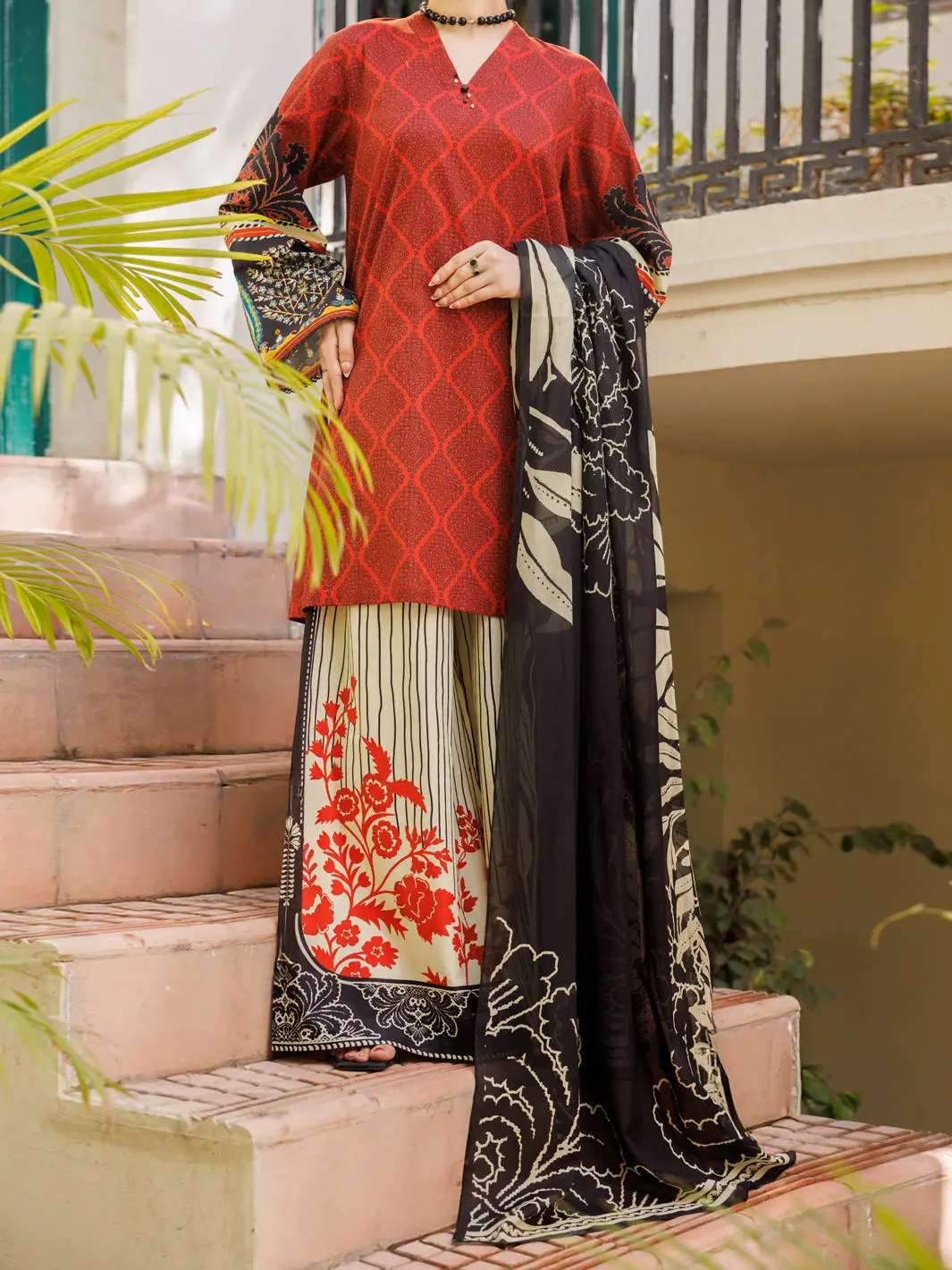 Maroon Lawn Stitched 3Pc - Alp-3Ps-2557 1