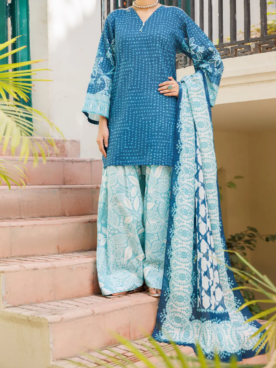 Teal Blue Lawn Stitched 3Pc - Alp-3Ps-2559 1
