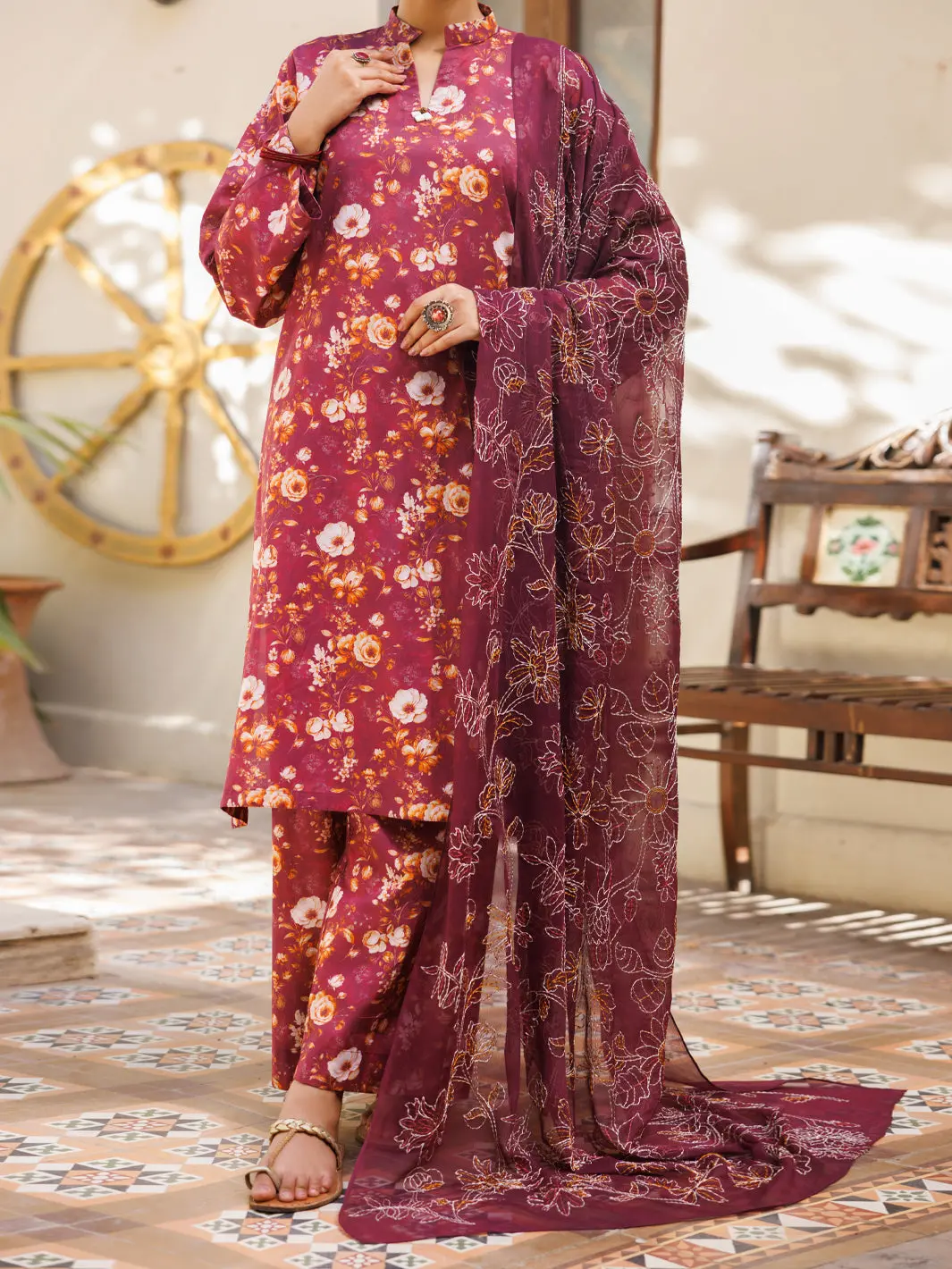 Maroon Lawn Stitched 3Pc - Alp-3Ps-2597 1