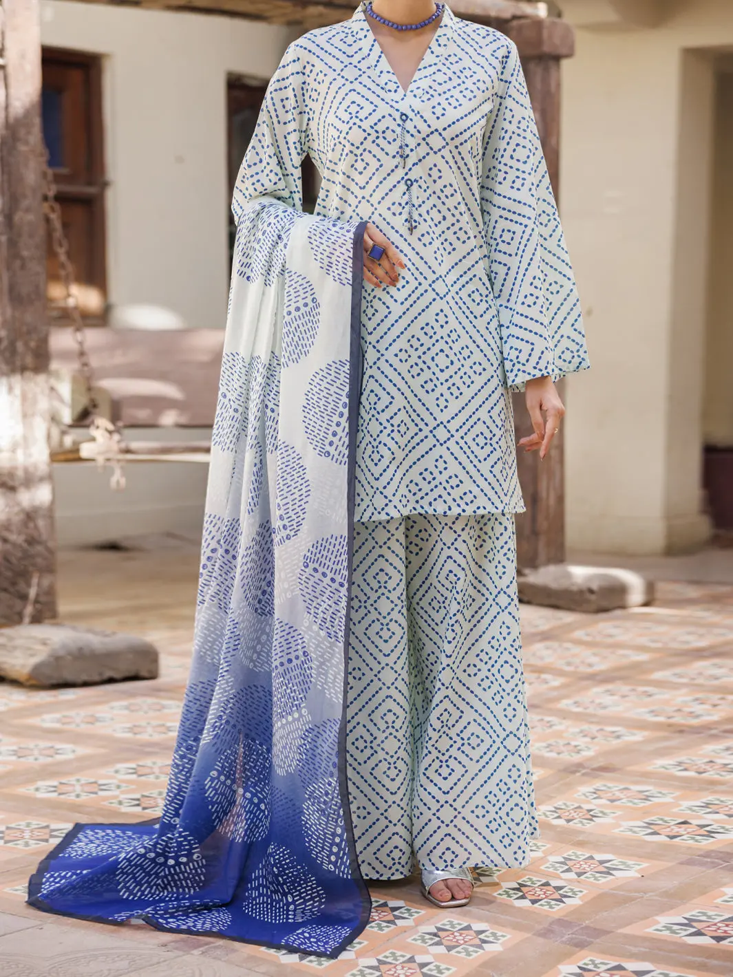Off White Cotton Stitched 3Pc - Alp-3Ps-2819 1