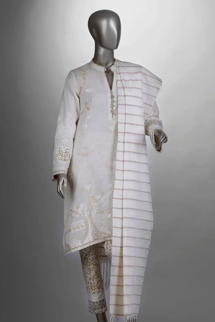 Off White Jacquard 3Pc Unstitched - Alp-298 1