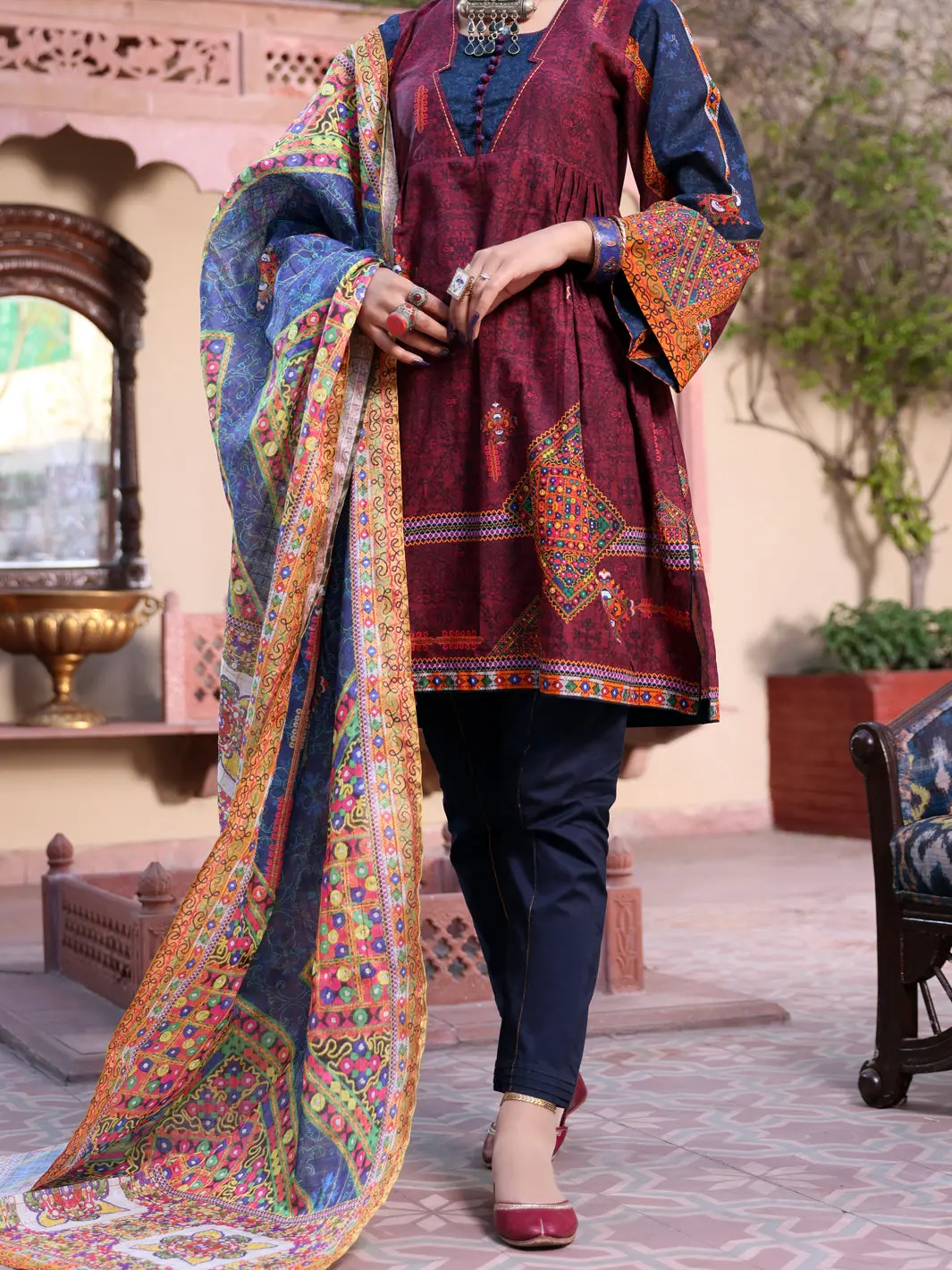 Maroon Lawn 3Pc Stitched - Alp-3Ps-1122 1