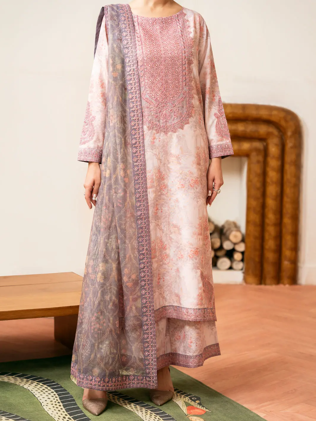 Light Pink Silk Lawn Stitched 3Pc - Alp-3Ps-2364 1