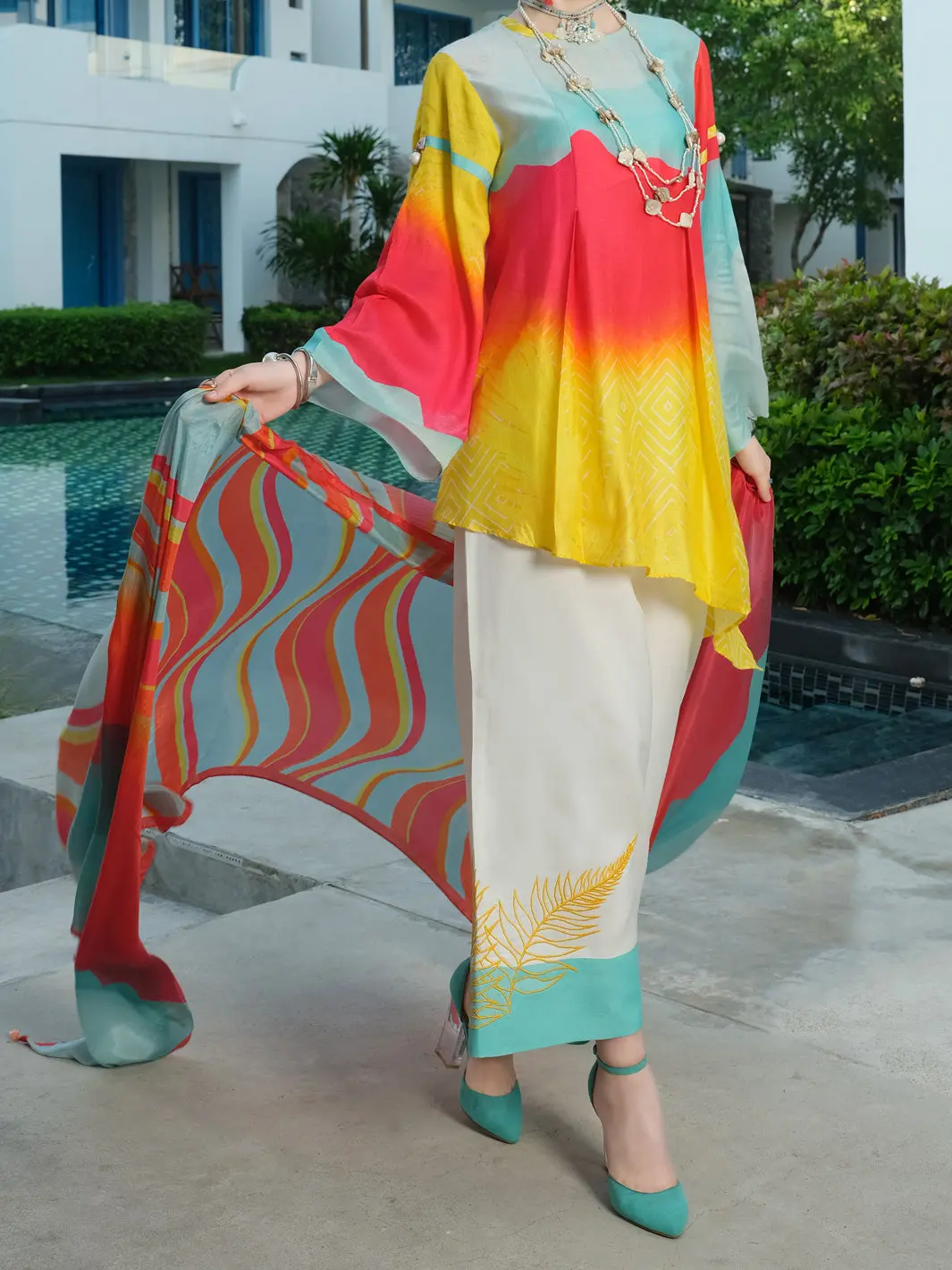 Orange Viscose Net 3Pc Stitched - Alp-3Ps-839 1