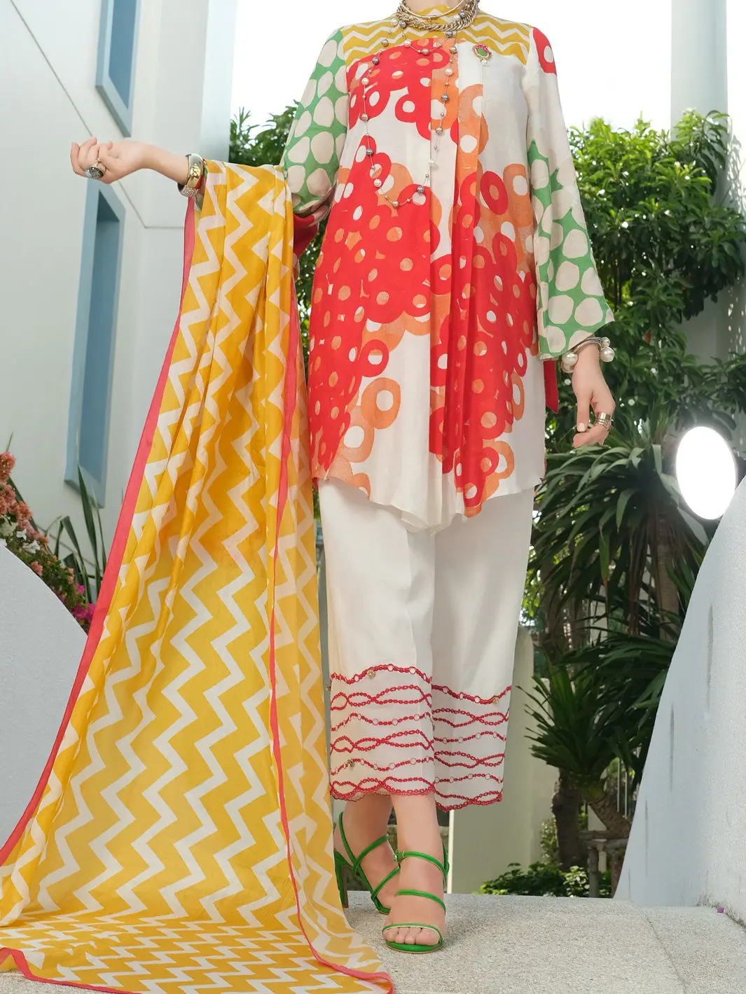 Red Viscose Net 3Pc Stitched - Alp-3Ps-842 1