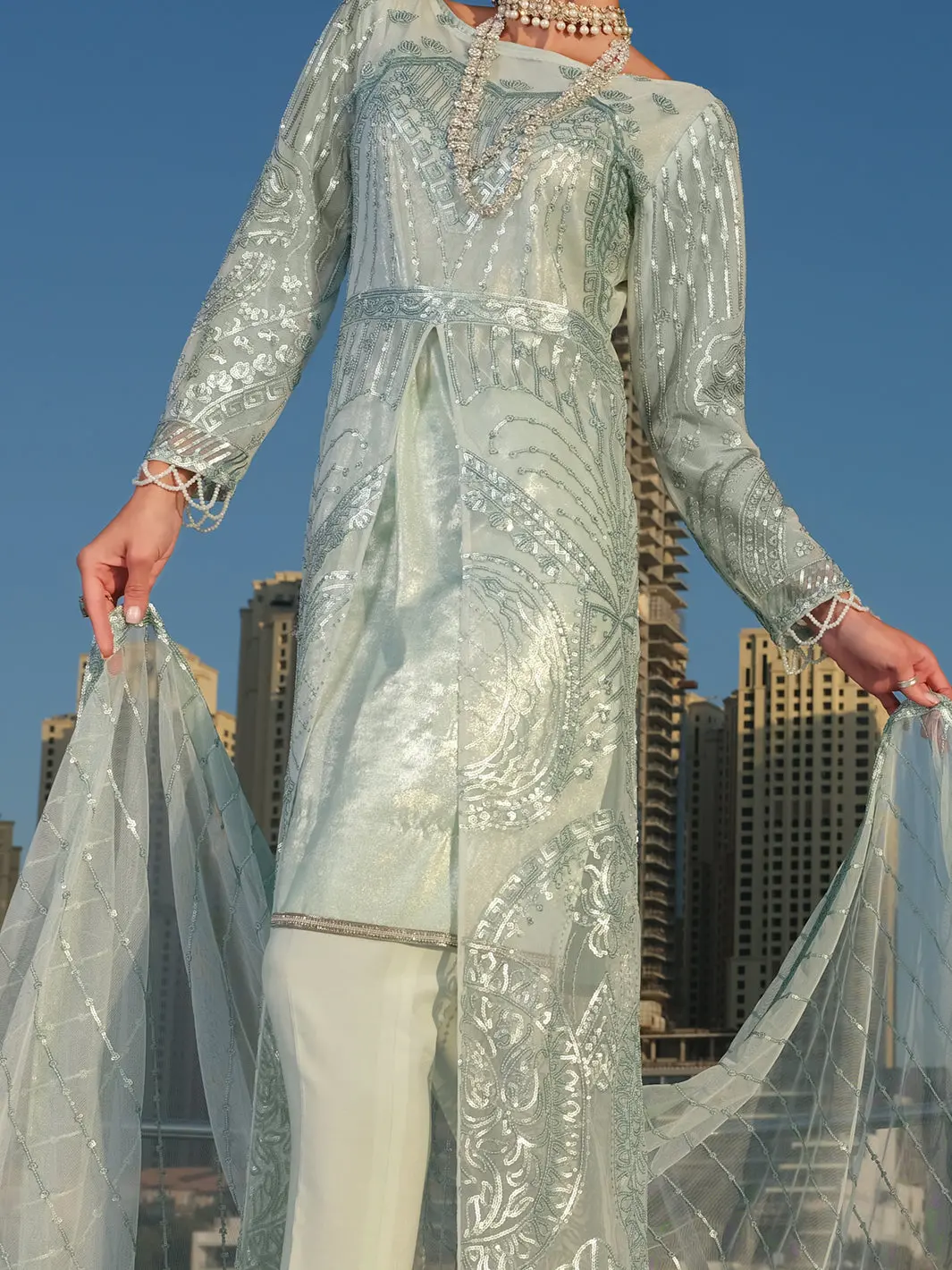 Sea Green Net 3Pc Unstitched - Alp-3Ps-906 1