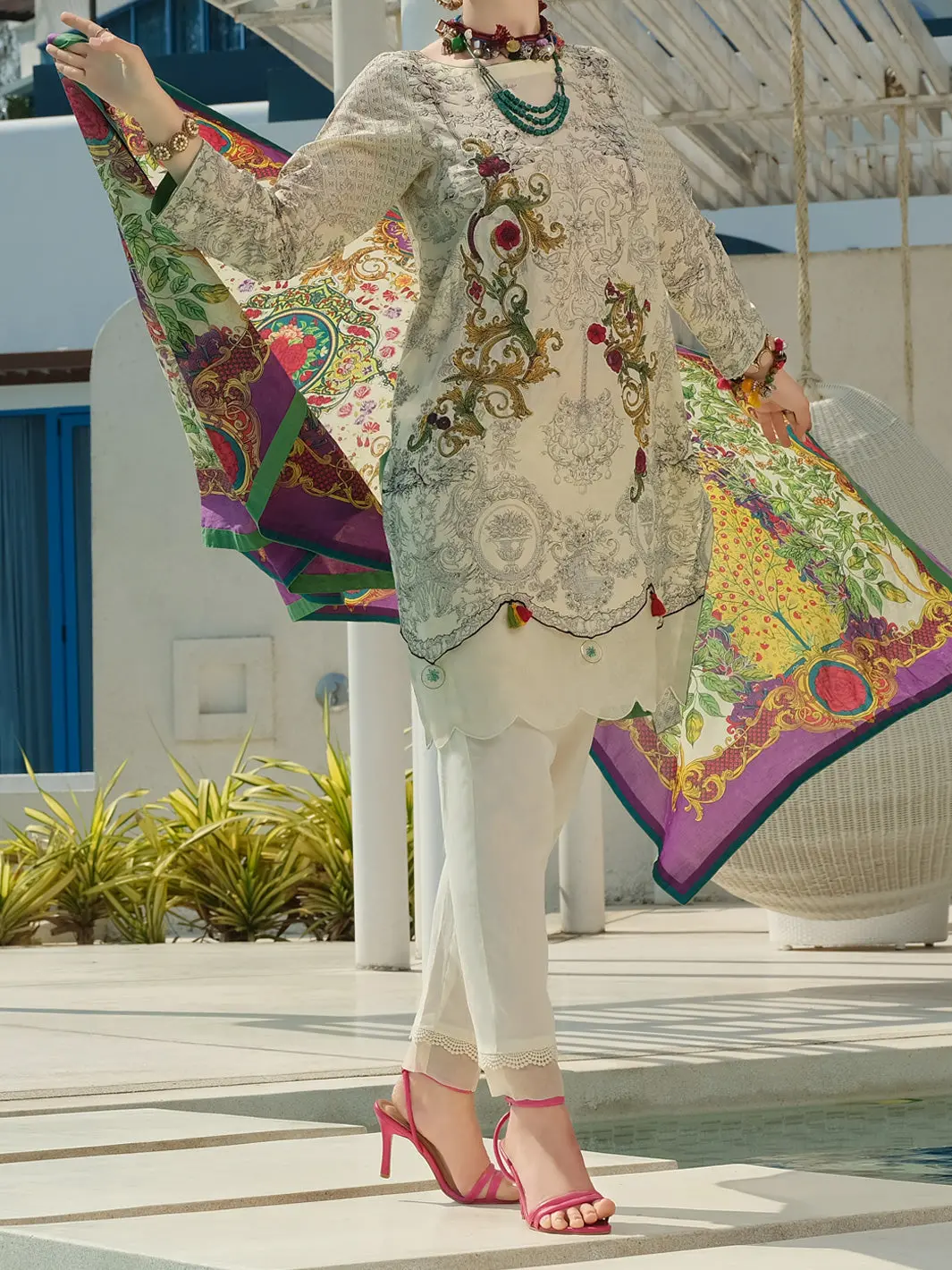 Off White Lawn 3Pc Stitched - Alp-3Ps-802 1