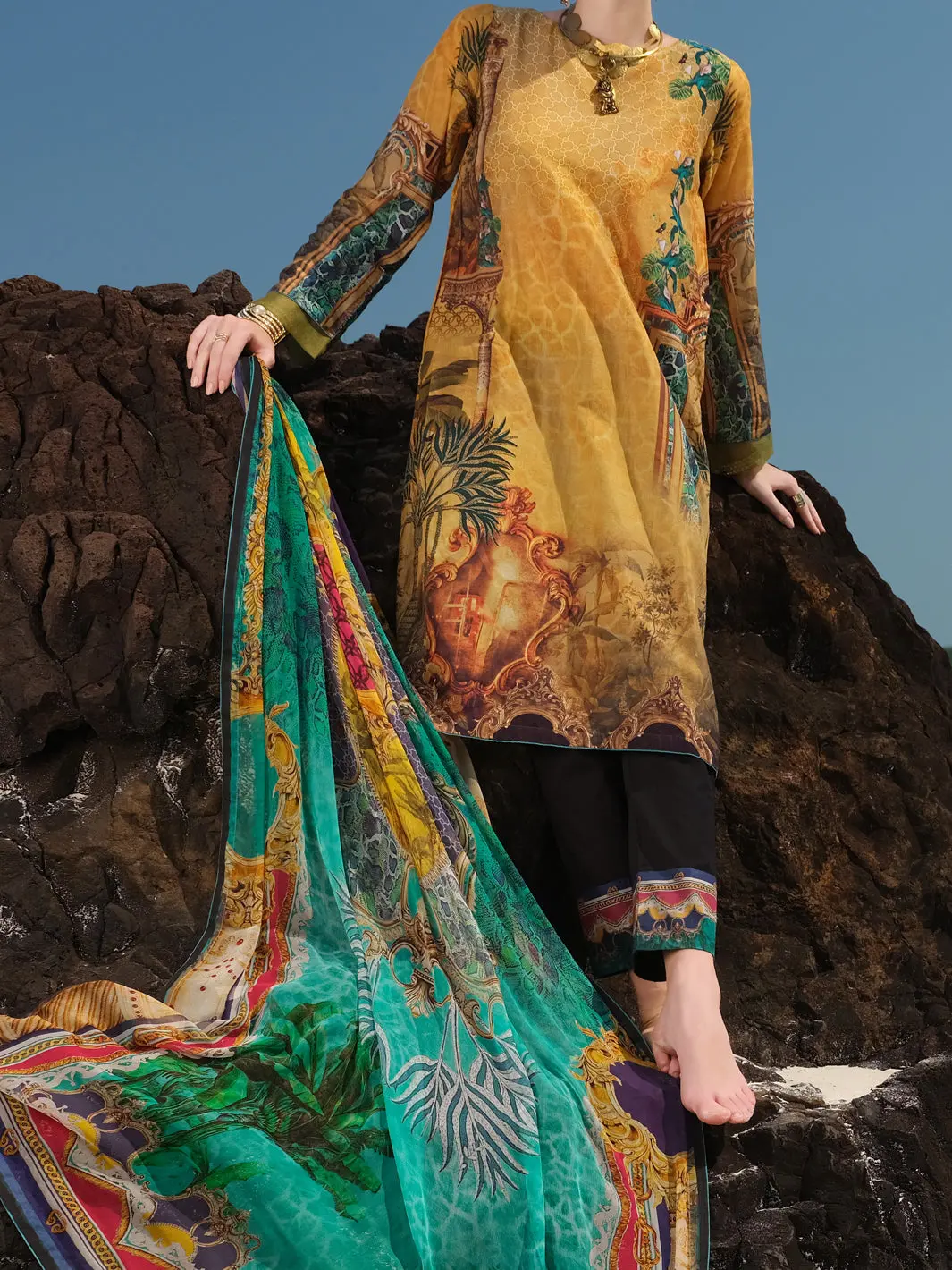 Mustard Lawn 3Pc Stitched - Alp-3Ps-819 1