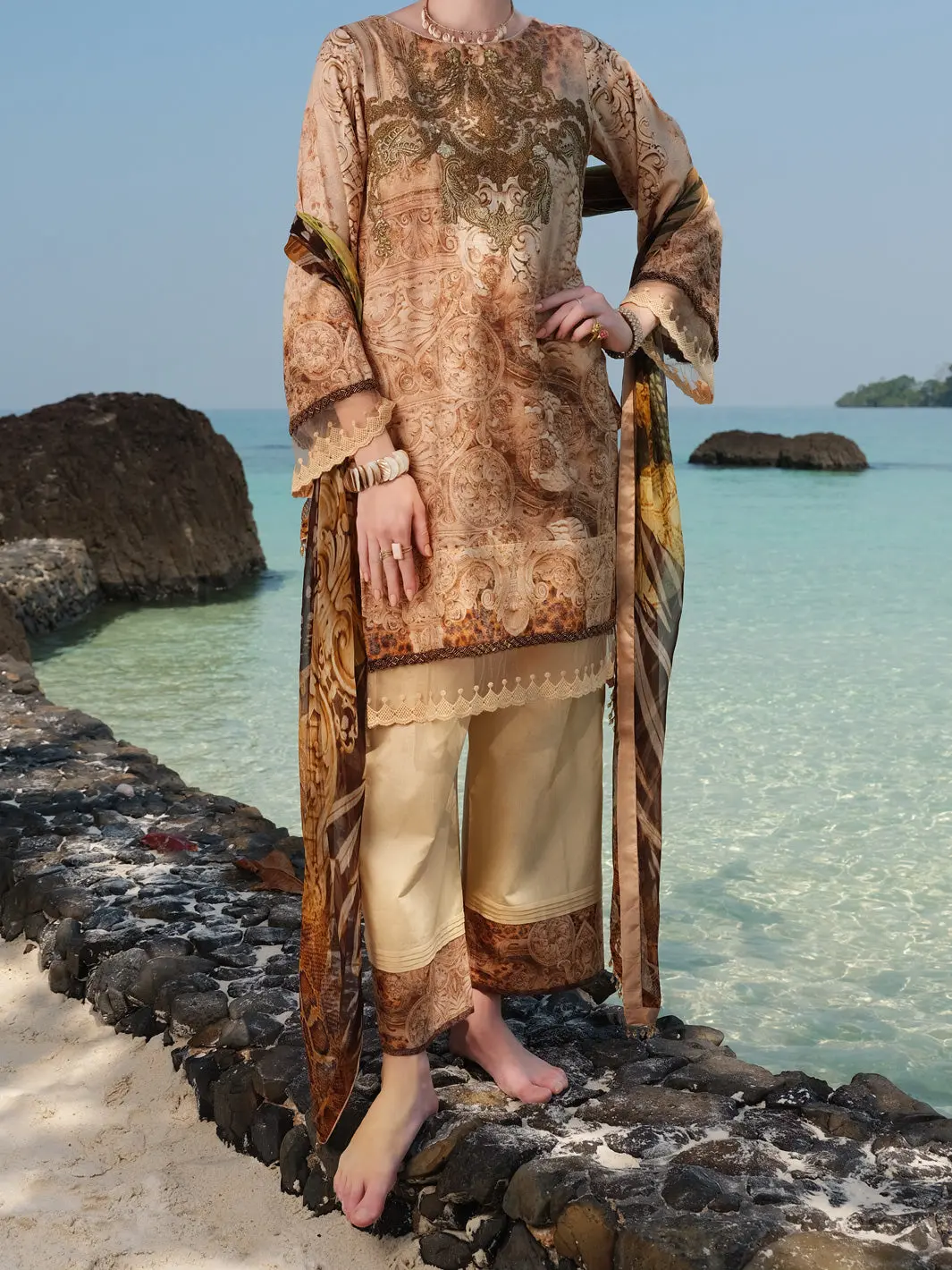Beige Jacquard 3Pc Stitched - Alp-3Ps-823 1