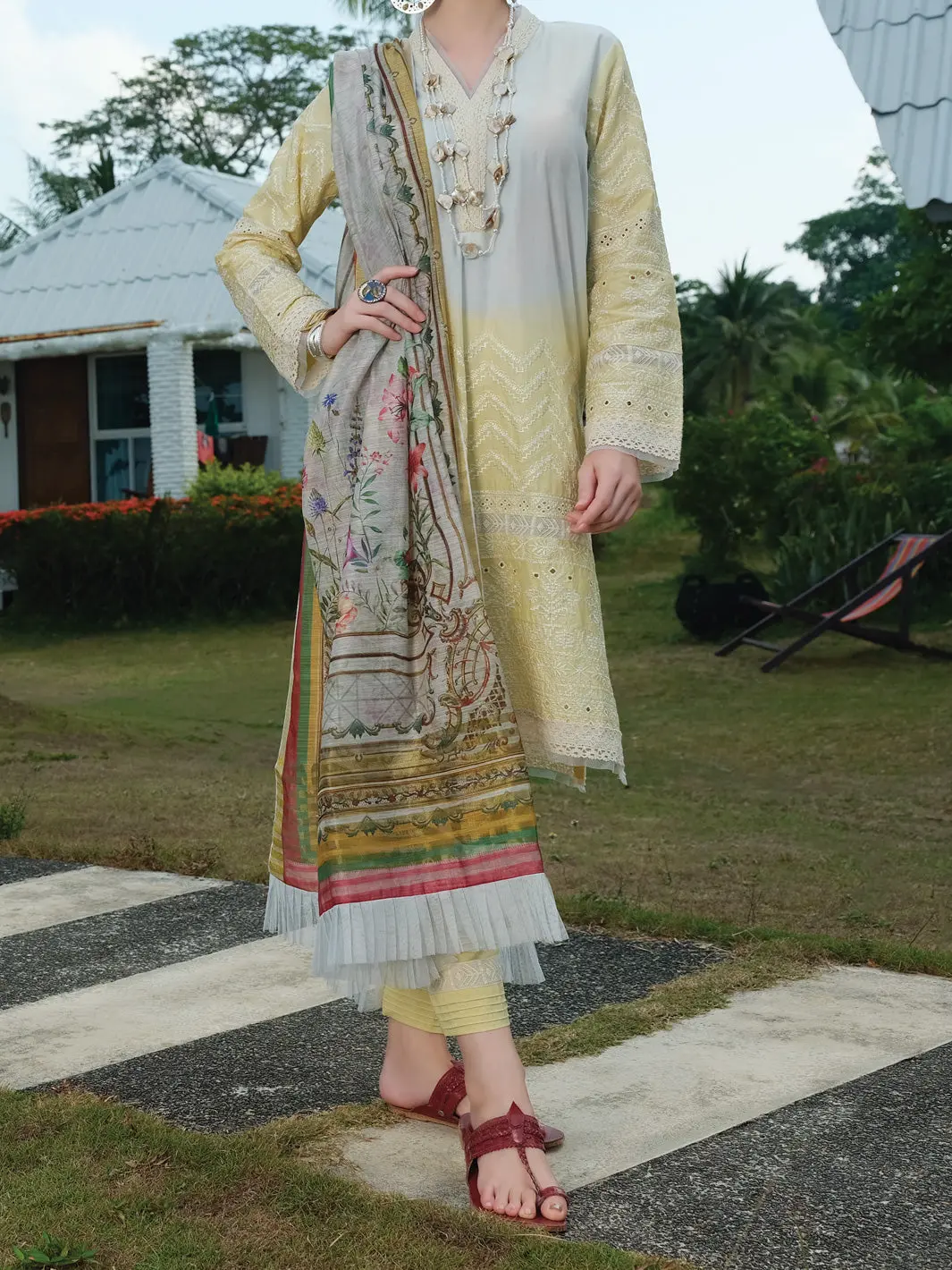 Lime Schiffli Lawn 3Pc Stitched - Alp-3Ps-829 1