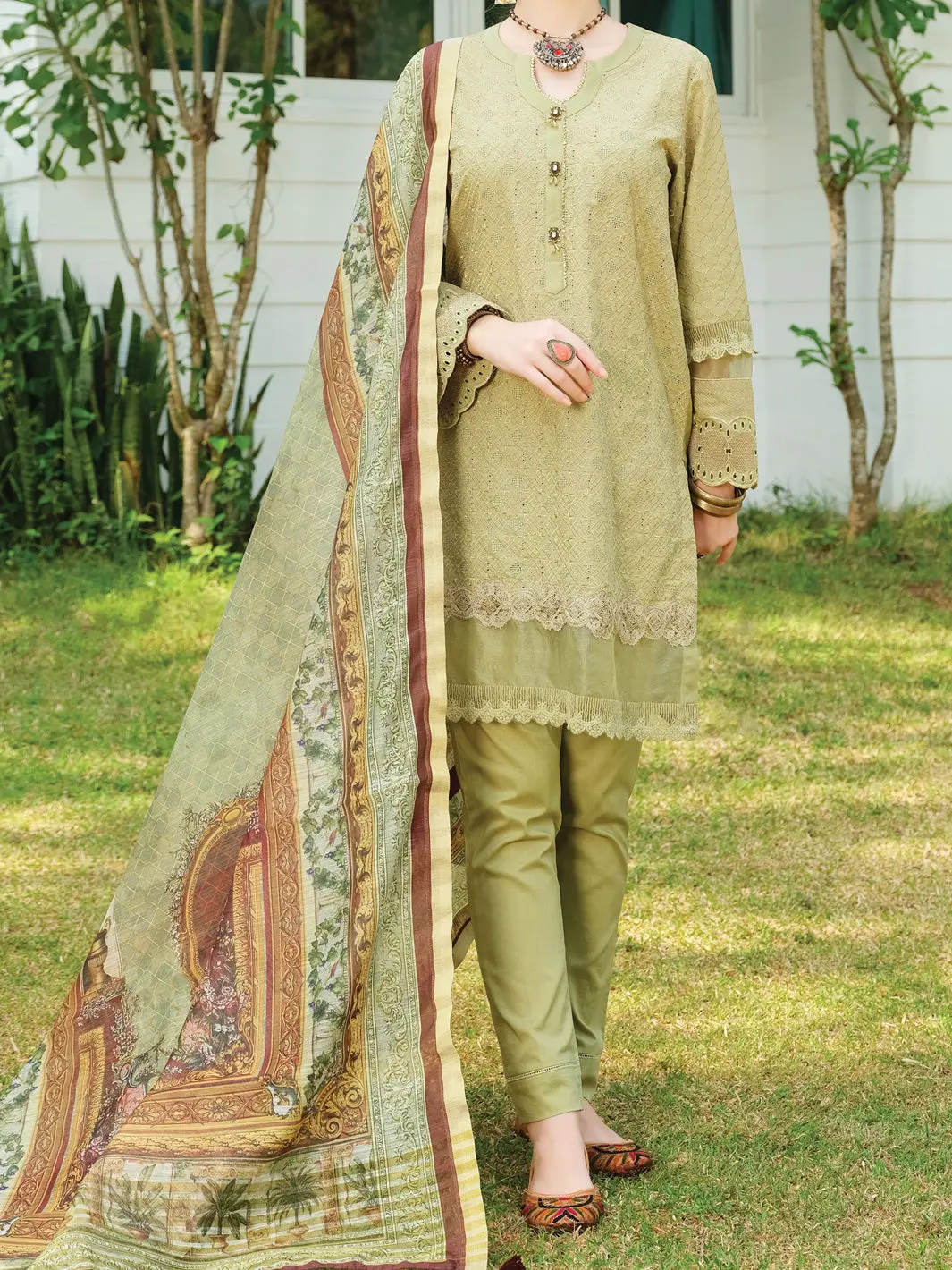 Green Schiffli Lawn 3Pc Stitched - Alp-3Ps-830 1