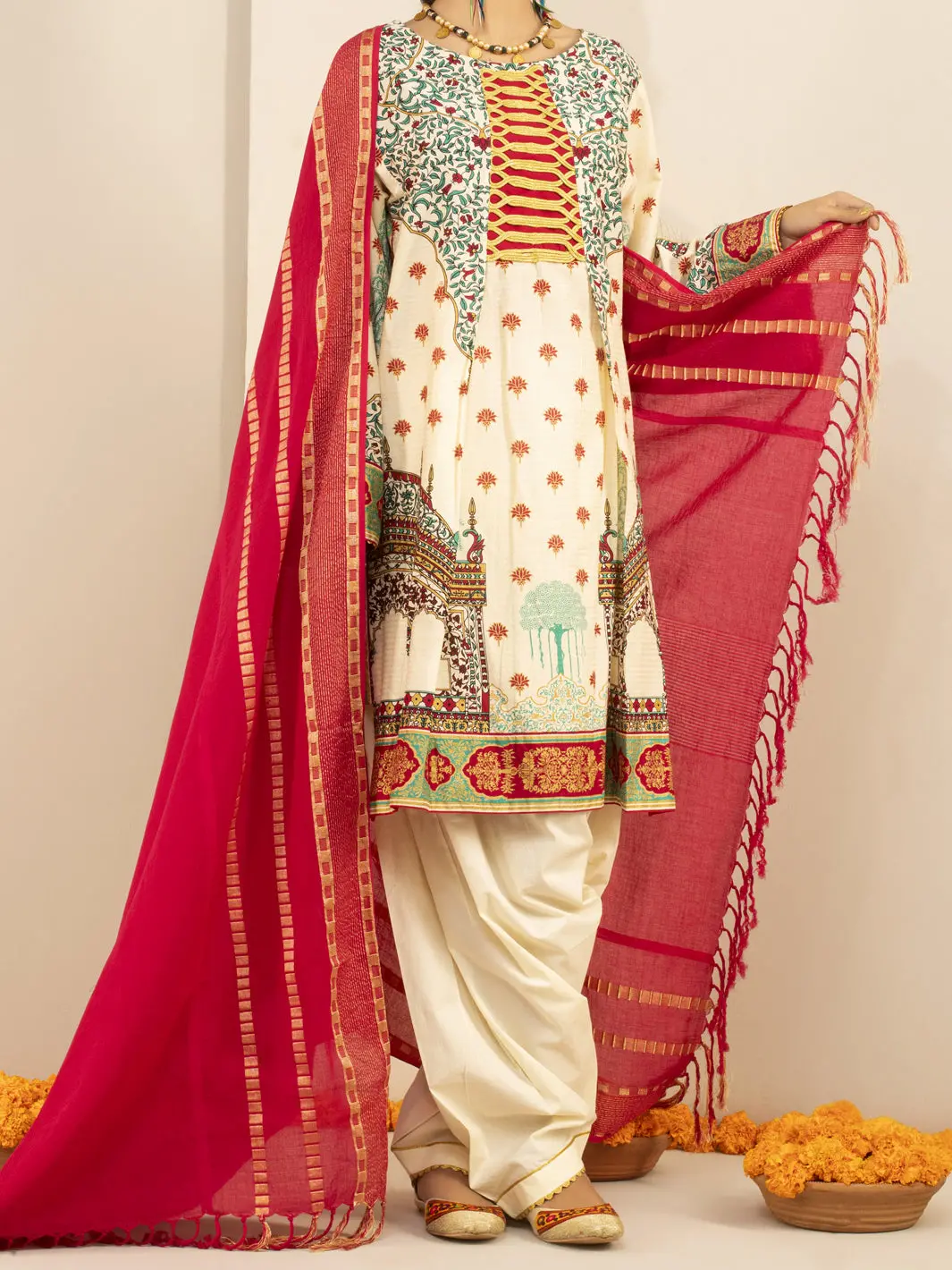 Off White Jacquard 3Pc Stitched - Alp-3Ps-845 1