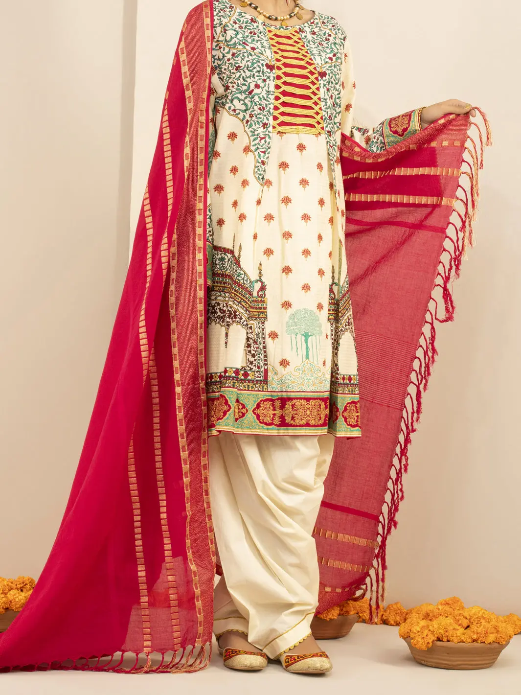 Off White Jacquard 3Pc Unstitched - Alp-3Ps-845 1