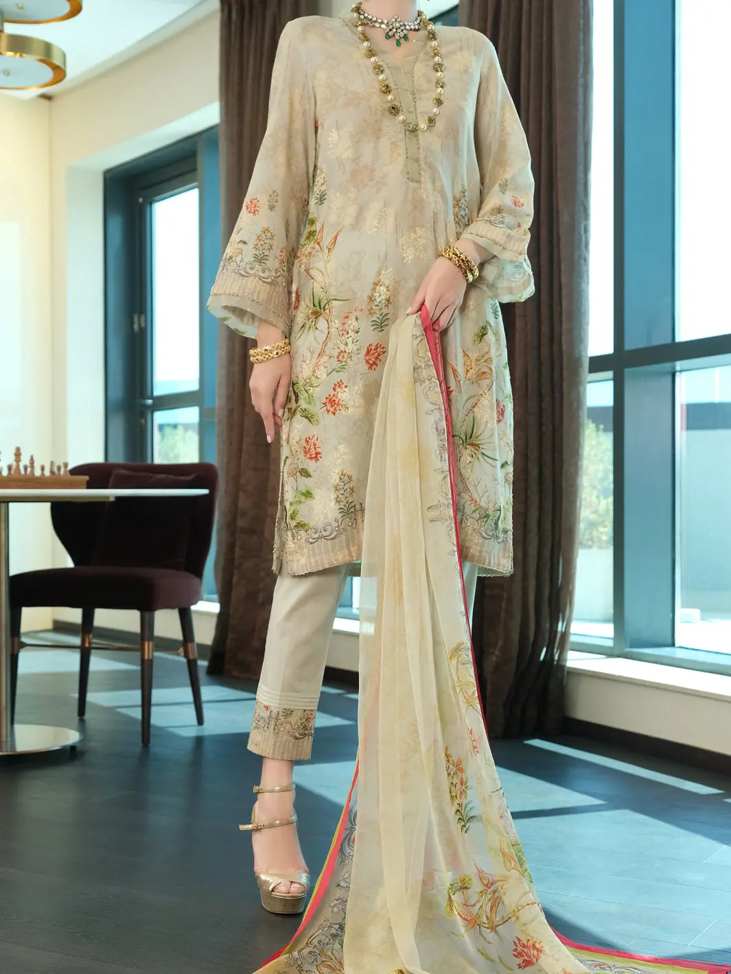 Beige Jacquard 3Pc Stitched - Alp-3Ps-896 1