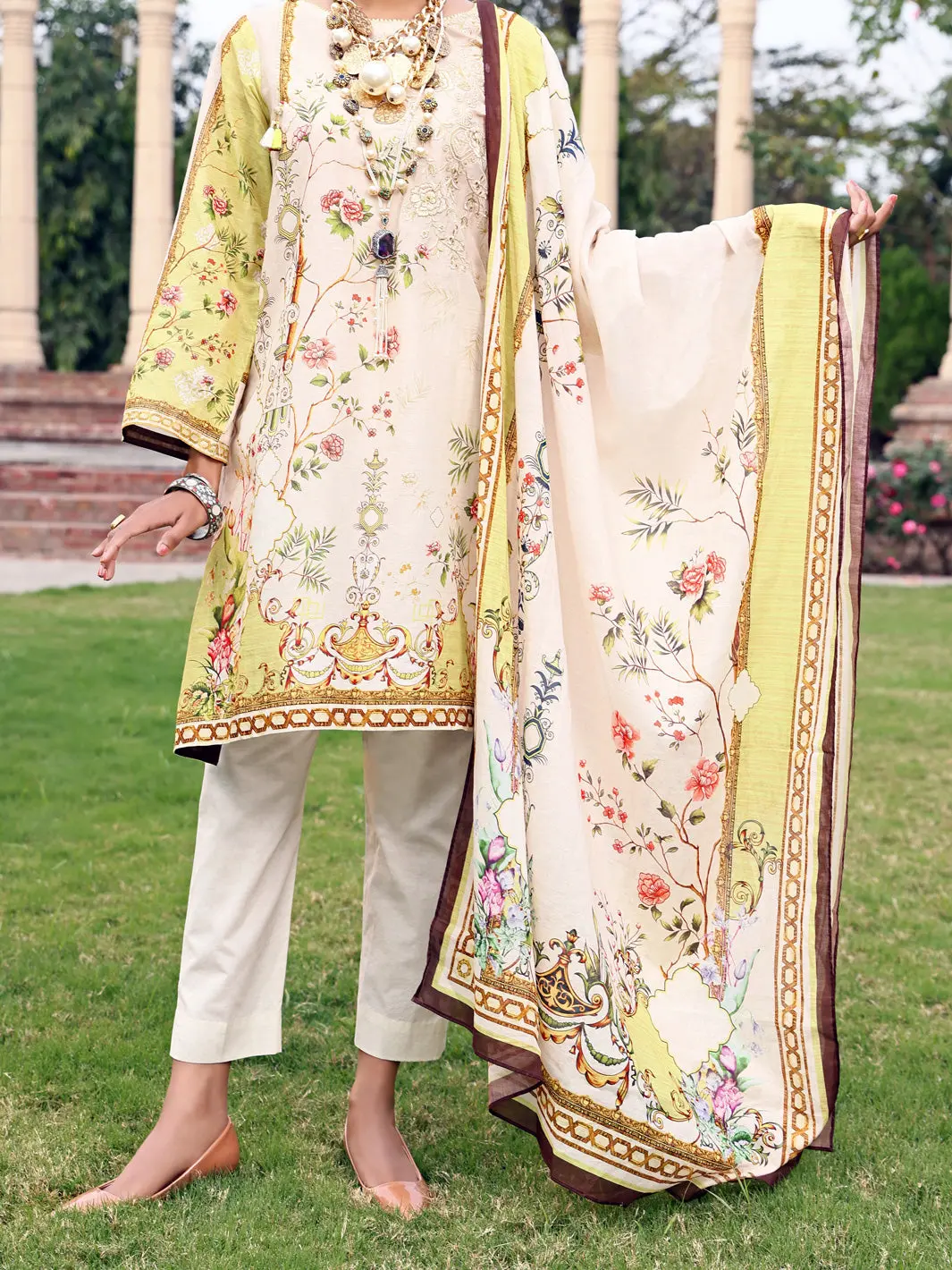 Off White Lawn 3Pc Stitched - Alp-3Ps-924/S 1