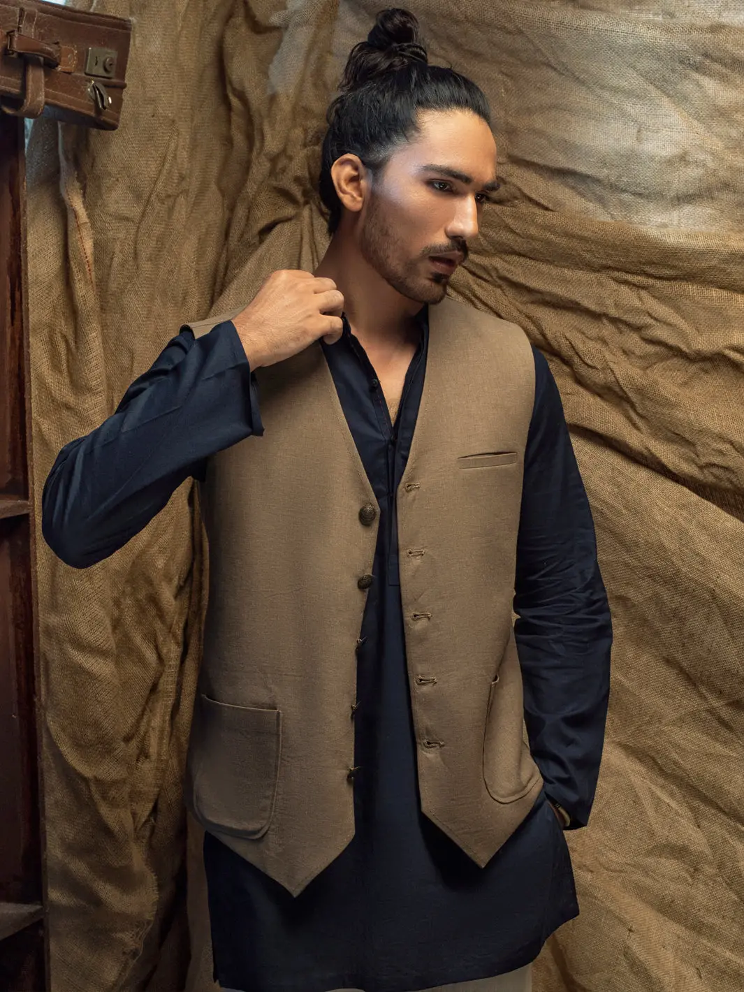 Beige Linen Cotton Waistcoat - Alcr-Wc-003 1
