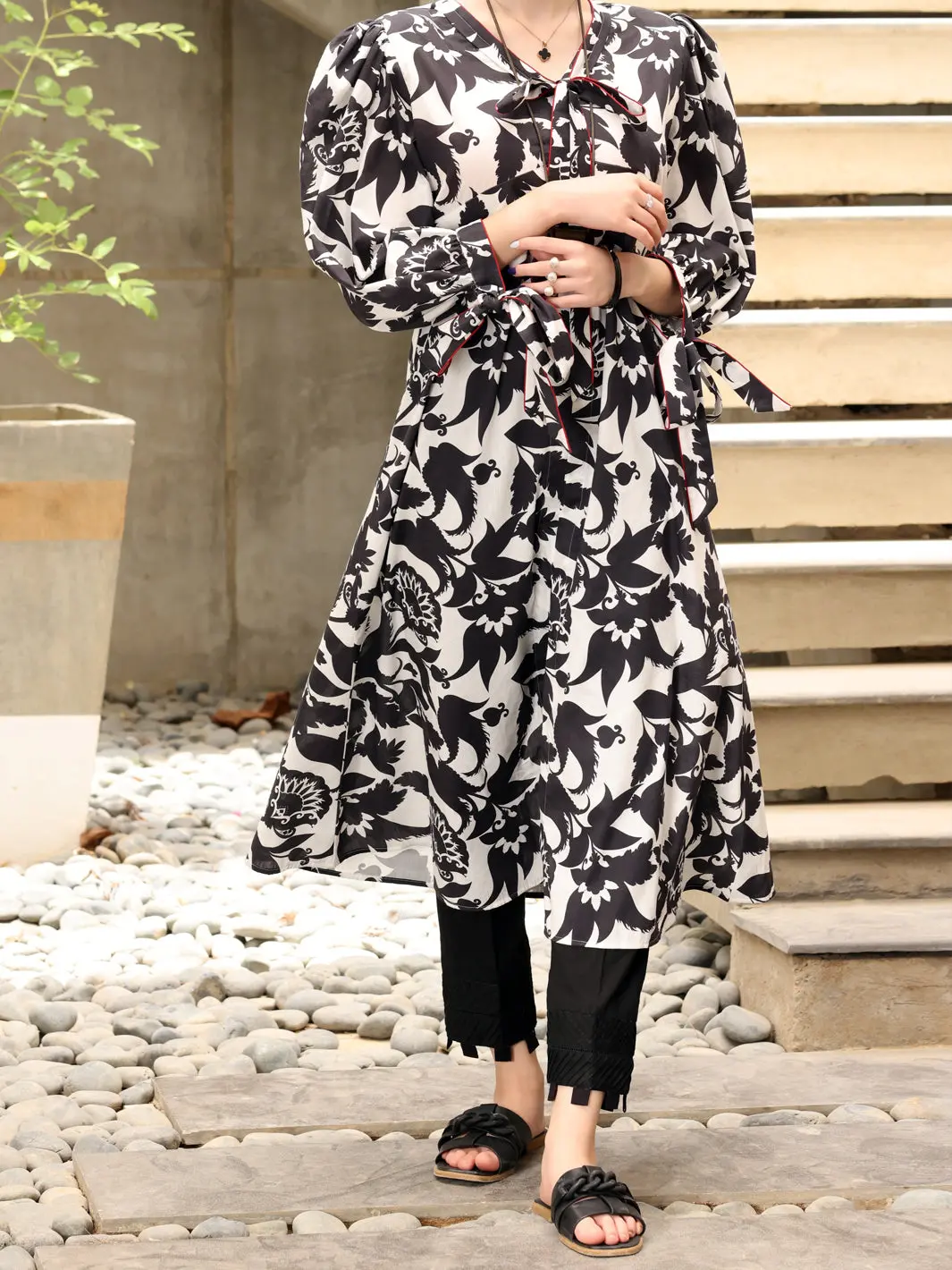 Black & White Lawn Tunic - Alp-Lk-1231 1