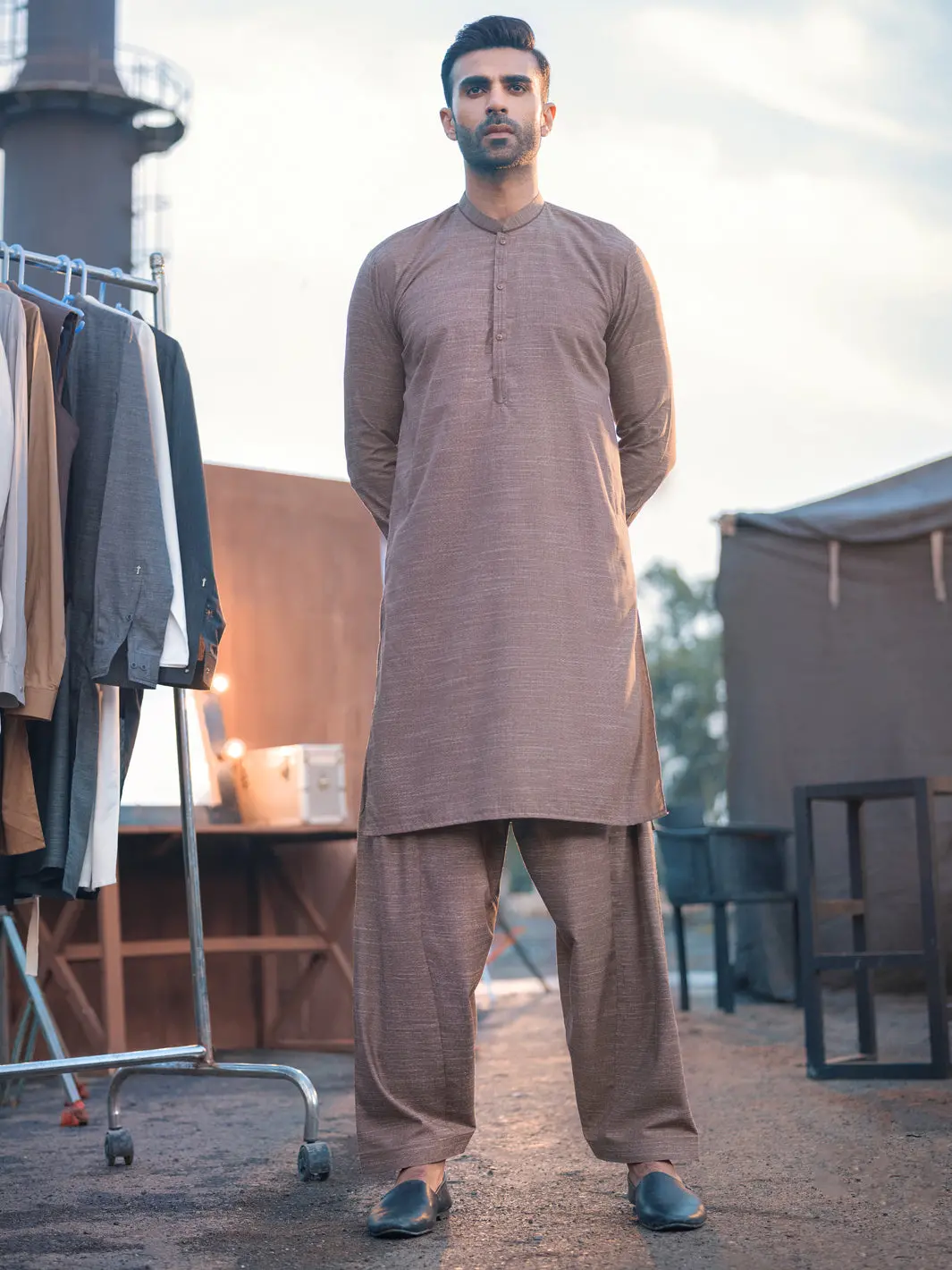 Brown Textured Kurta Shalwar - Al-Ks-2659 1
