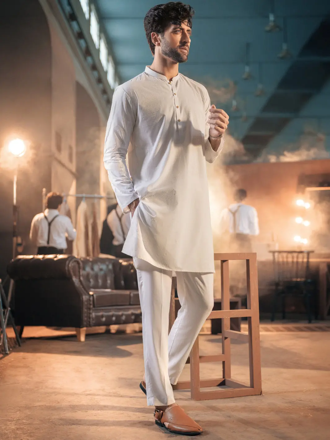 White Blended Kurta Trouser - Al-Kt-2688 1