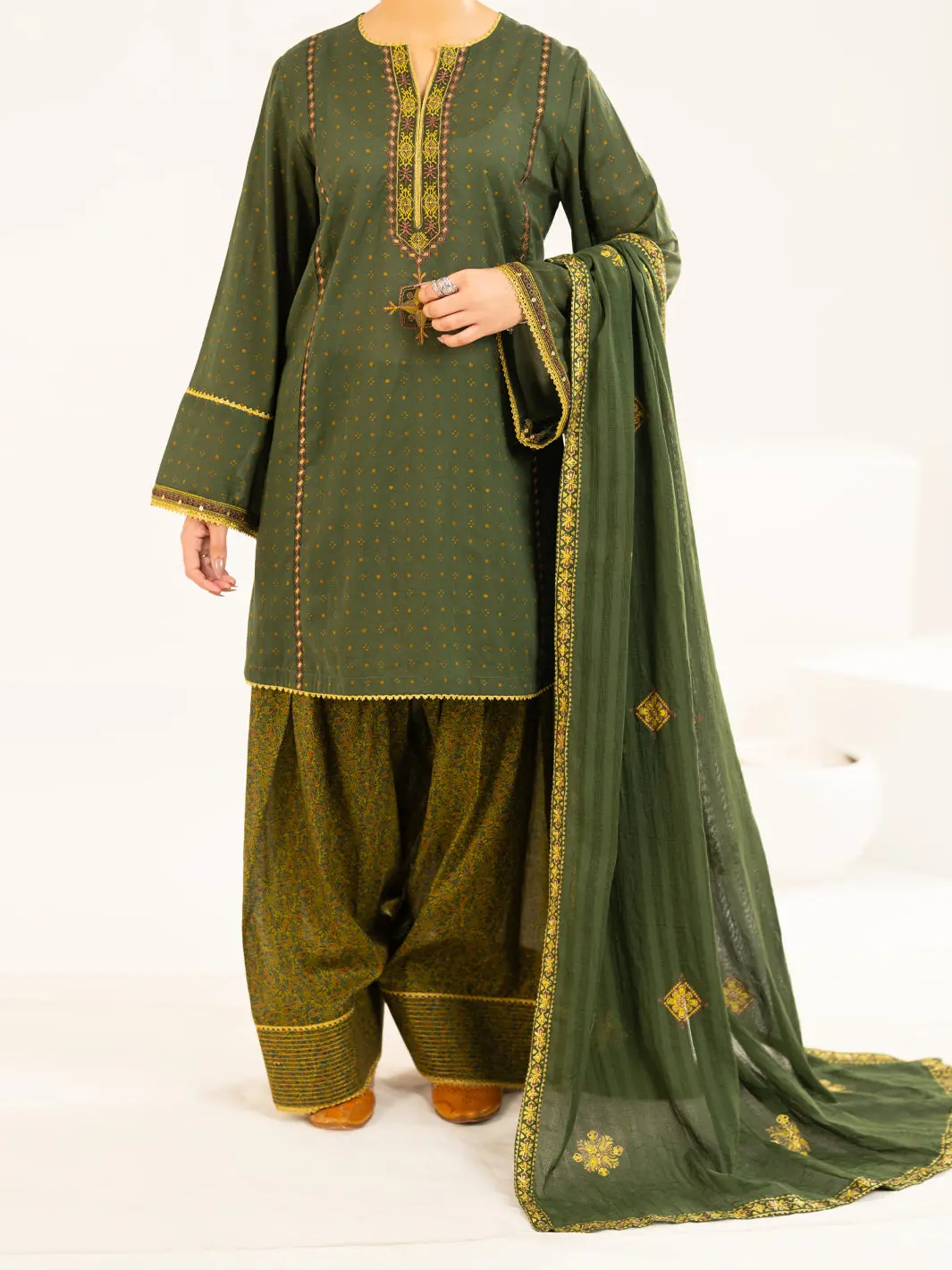 Mehndi Green Lawn Stitched 2Pc - Alp-2Ps-Lks-2336A 1