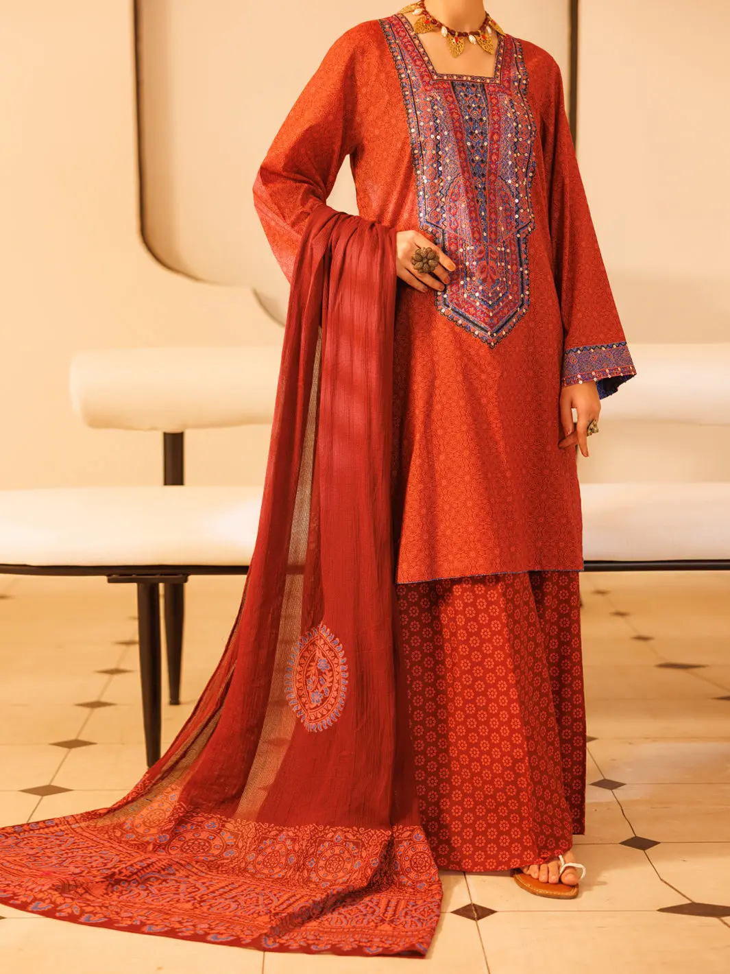 Maroon Lawn Stitched 2Pc - Alp-2Ps-Lks-2336B 1
