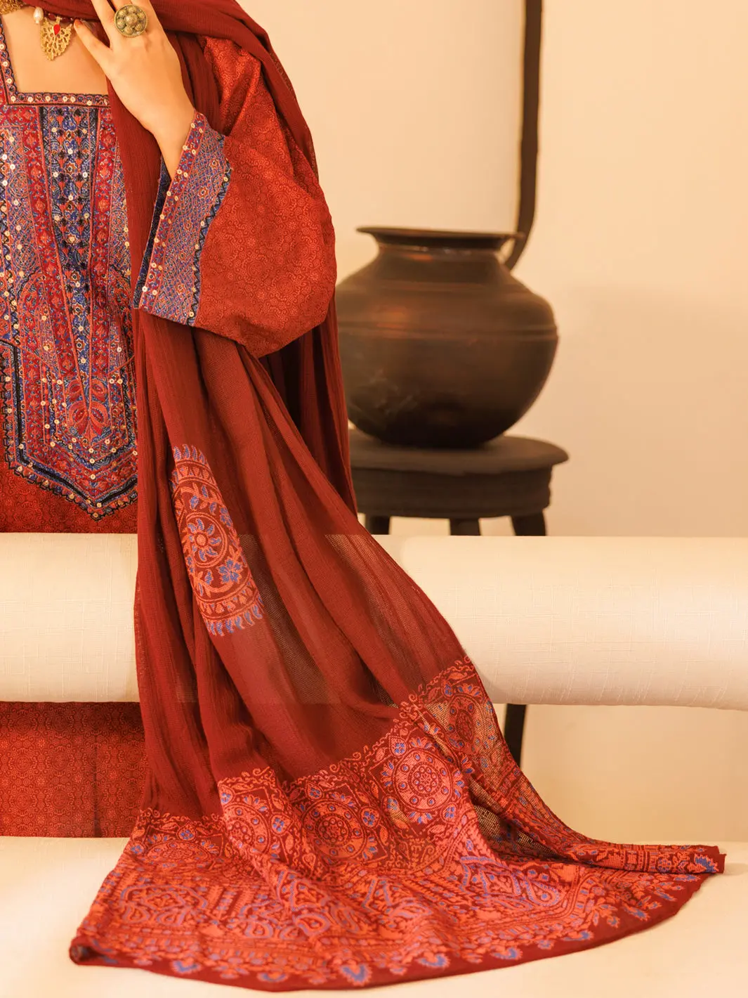 Maroon Dobby Dupatta - Alp-St-2336B 1