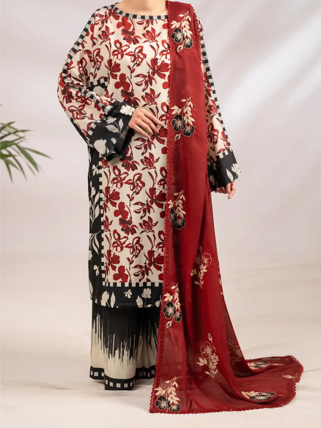 Maroon Silk Lawn 2Pc Stitched - Alp-2Ps-Lks-2339 1