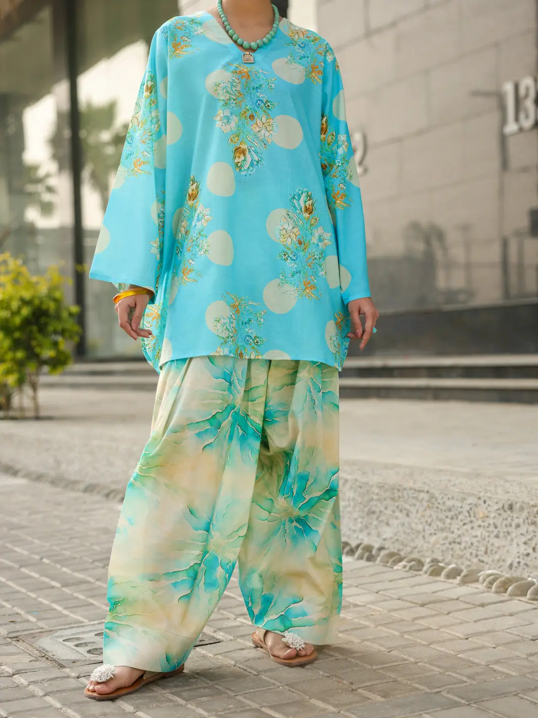 Aqua Blue Lawn 2Pc Unstitched - Alp-2Ps-Lks-2502 1
