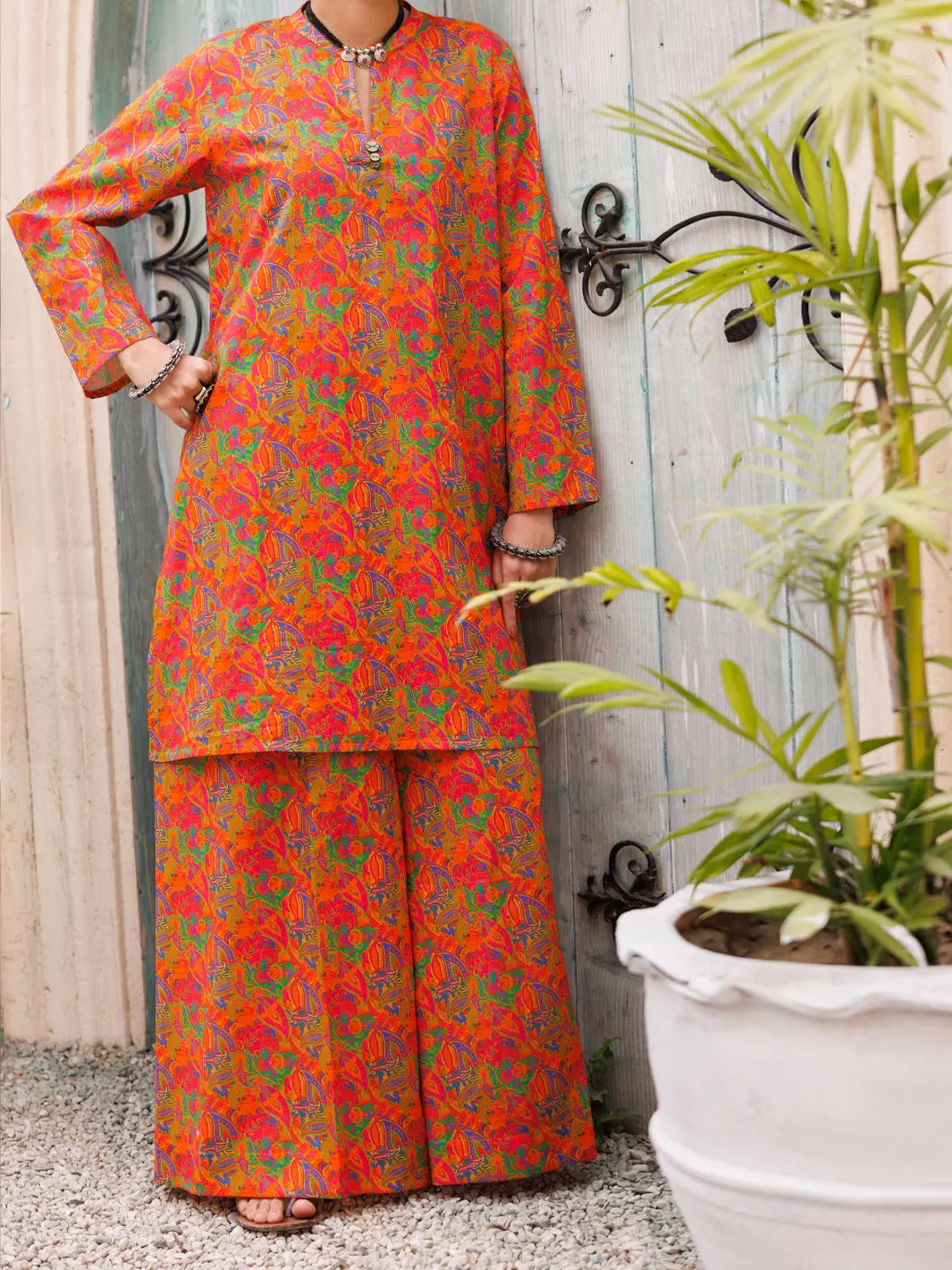 Orange Lawn Co-Ord Set - Alp-2Ps-Slks-2512 1