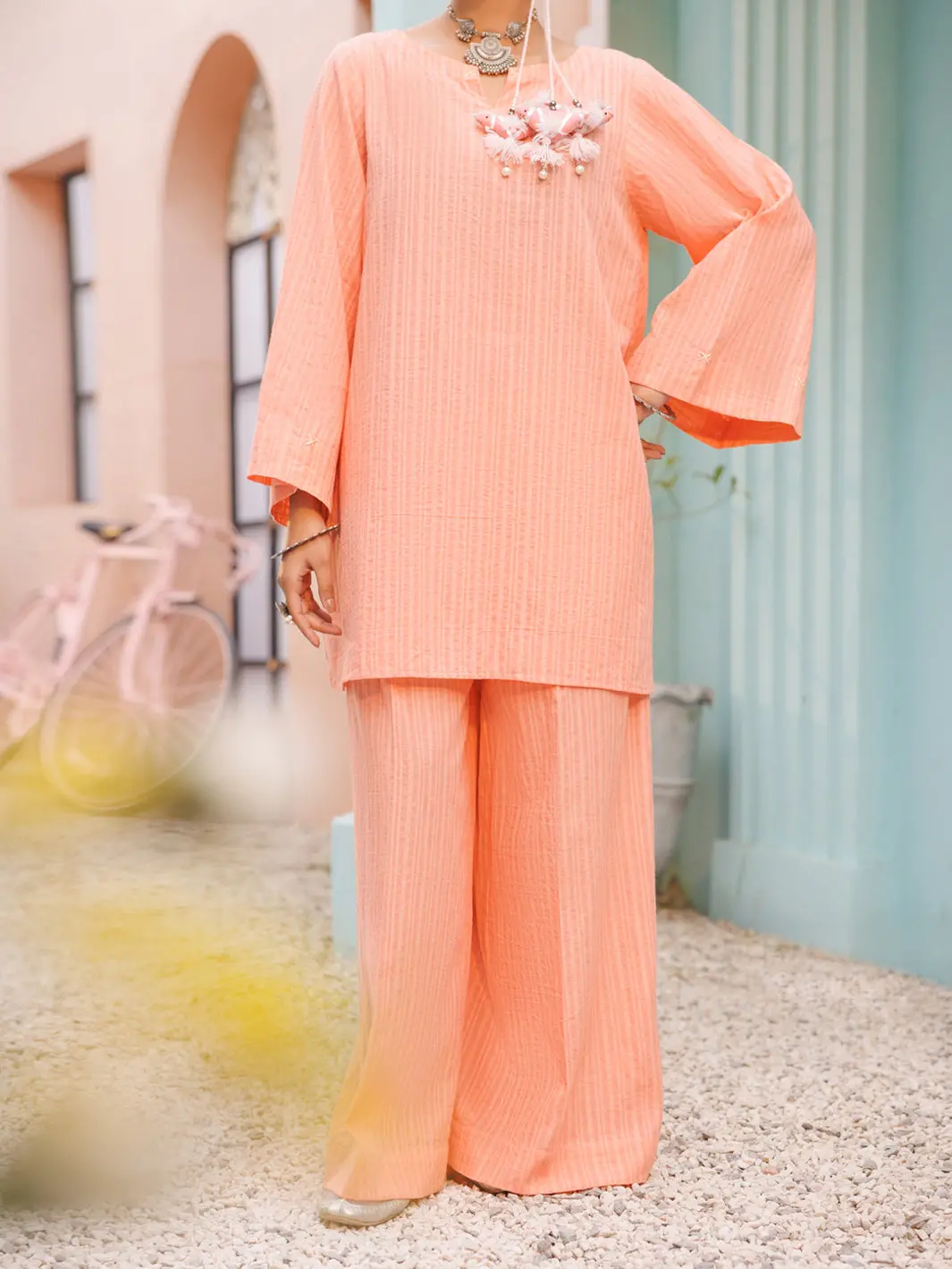 Peach Seersucker 2Pc Stitched - Alp-2Ps-Lks-2523 1