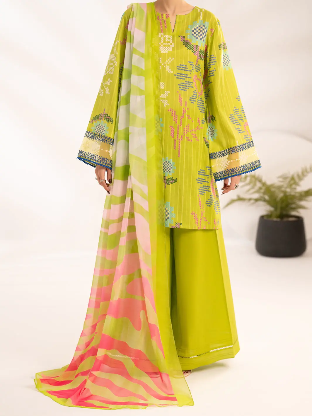 Green Lino Kara Unstitched 3Pc - Alp-3Ps-2456 1