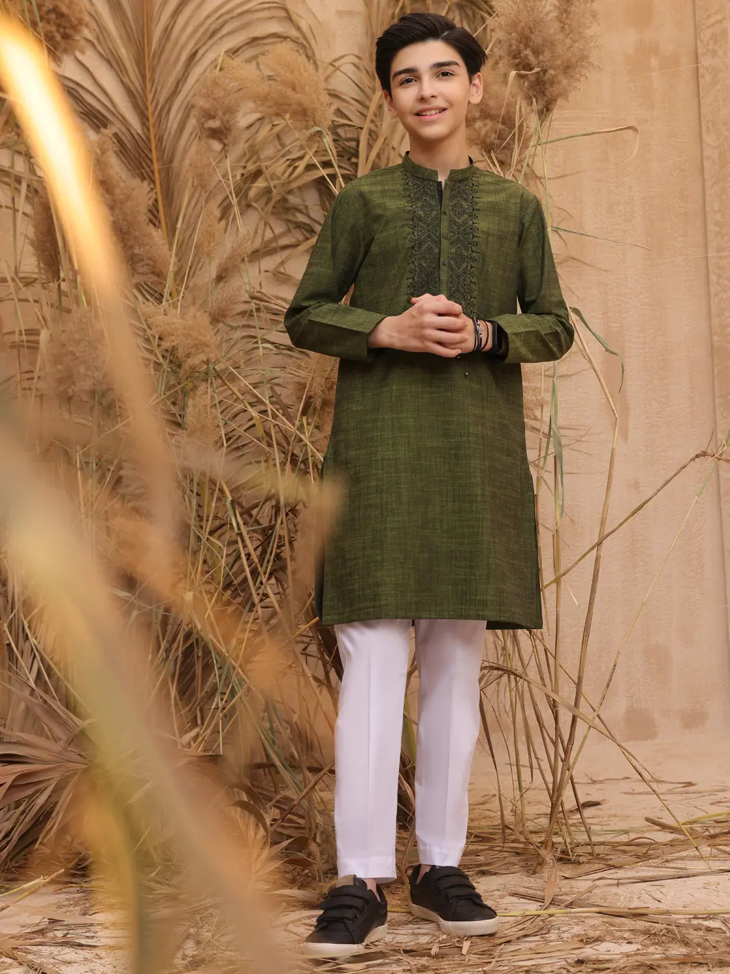 Olive Green Blended Boy Kurta - Alt-K-014 1